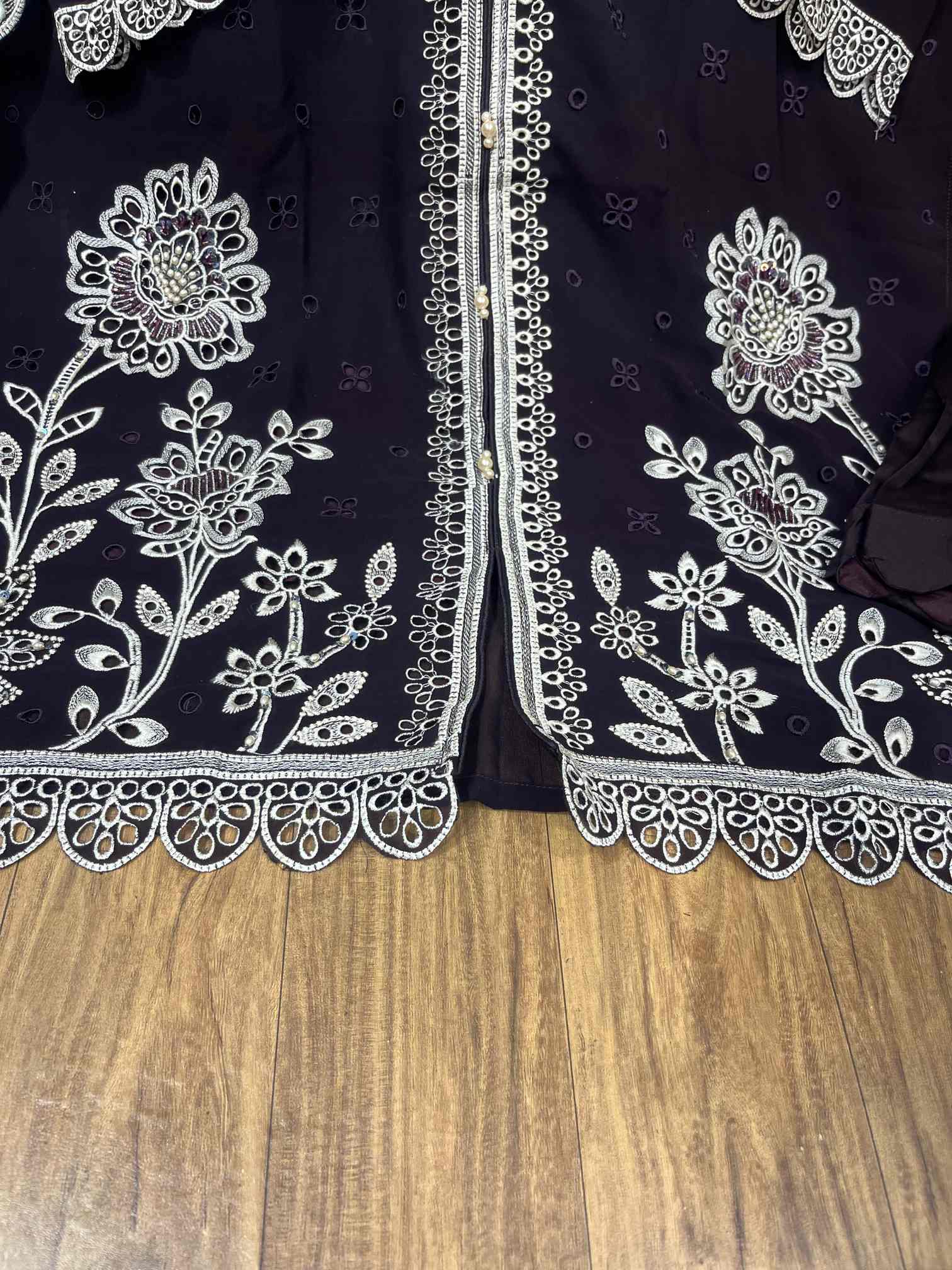 Deep Plum Embroidered Designer Suit with Cutwork Dupatta-1