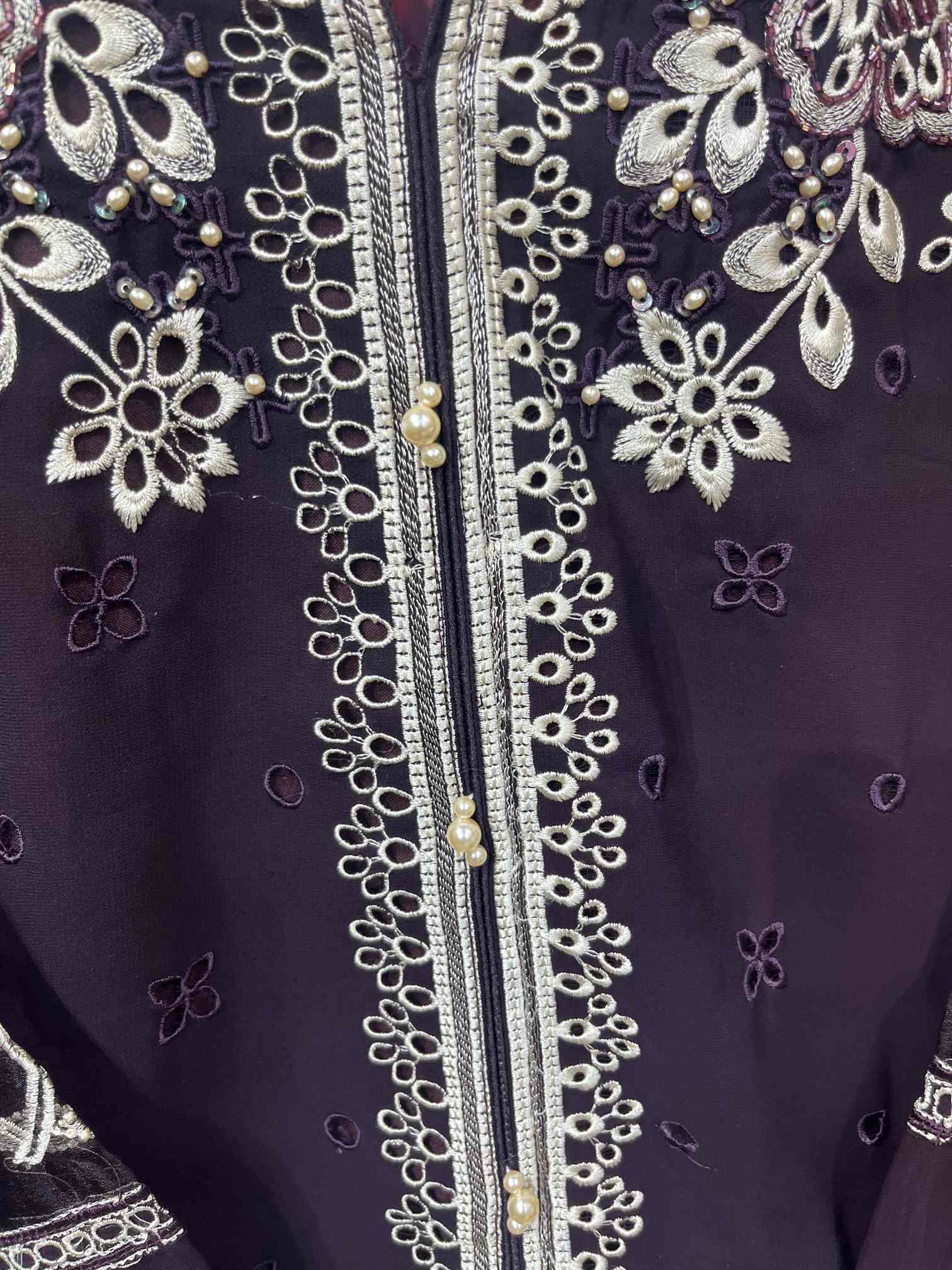 Deep Plum Embroidered Designer Suit with Cutwork Dupatta-2