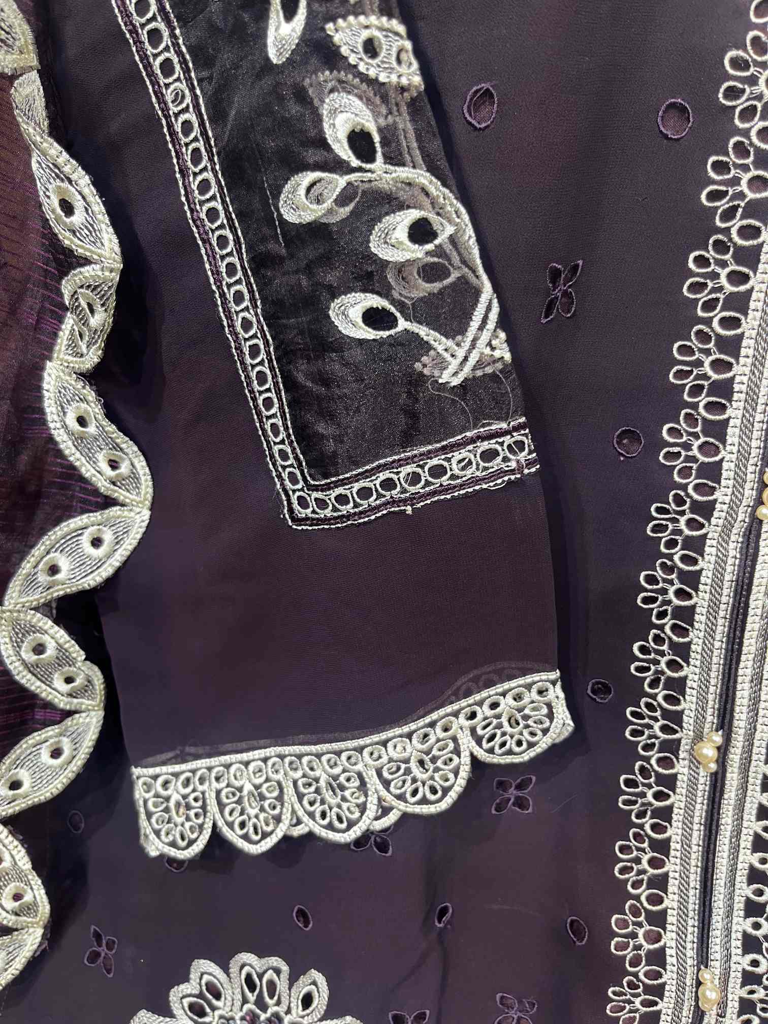 Deep Plum Embroidered Designer Suit with Cutwork Dupatta-3