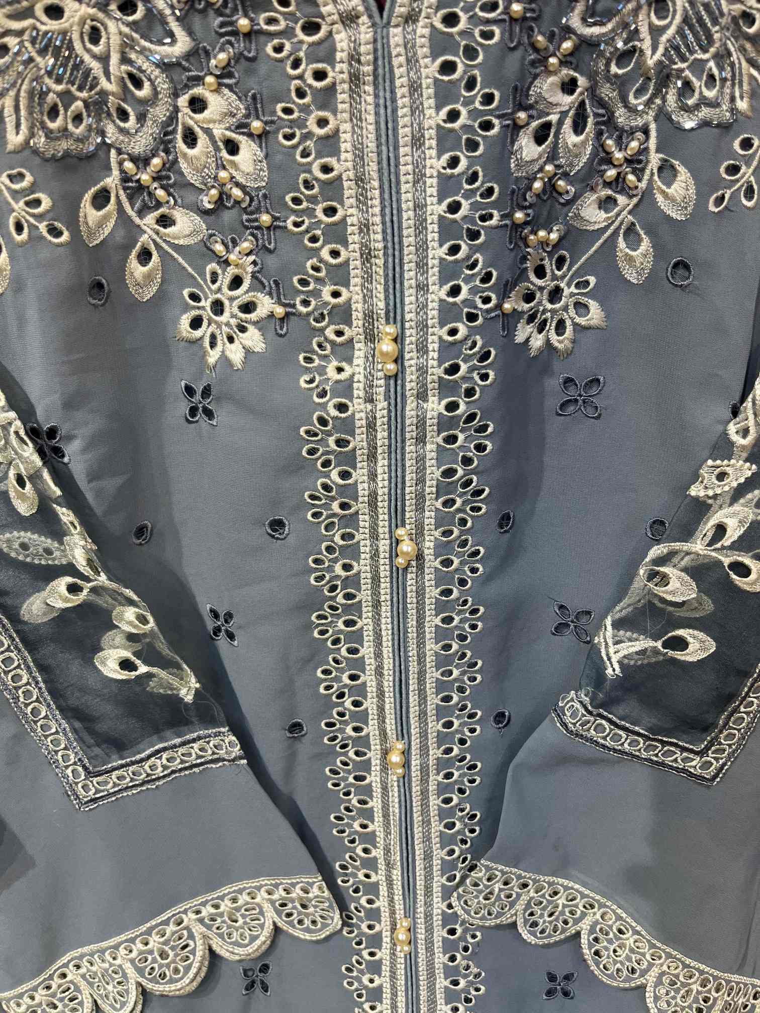 Steel Grey Embroidered Designer Suit with Pearl Work Dupatta-3