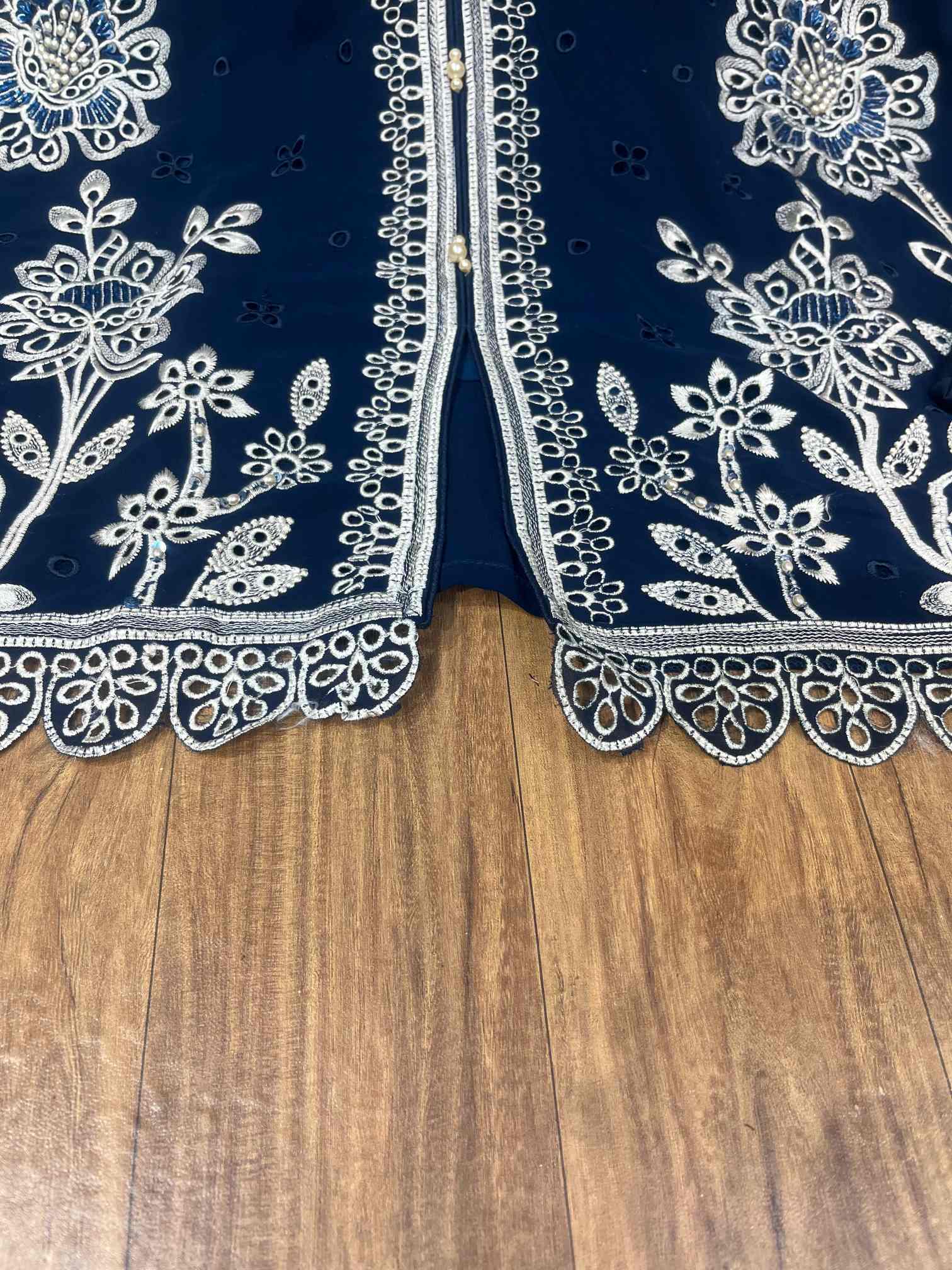 Royal Navy Blue Embroidered Designer Suit with Pearl Work Dupatta-1