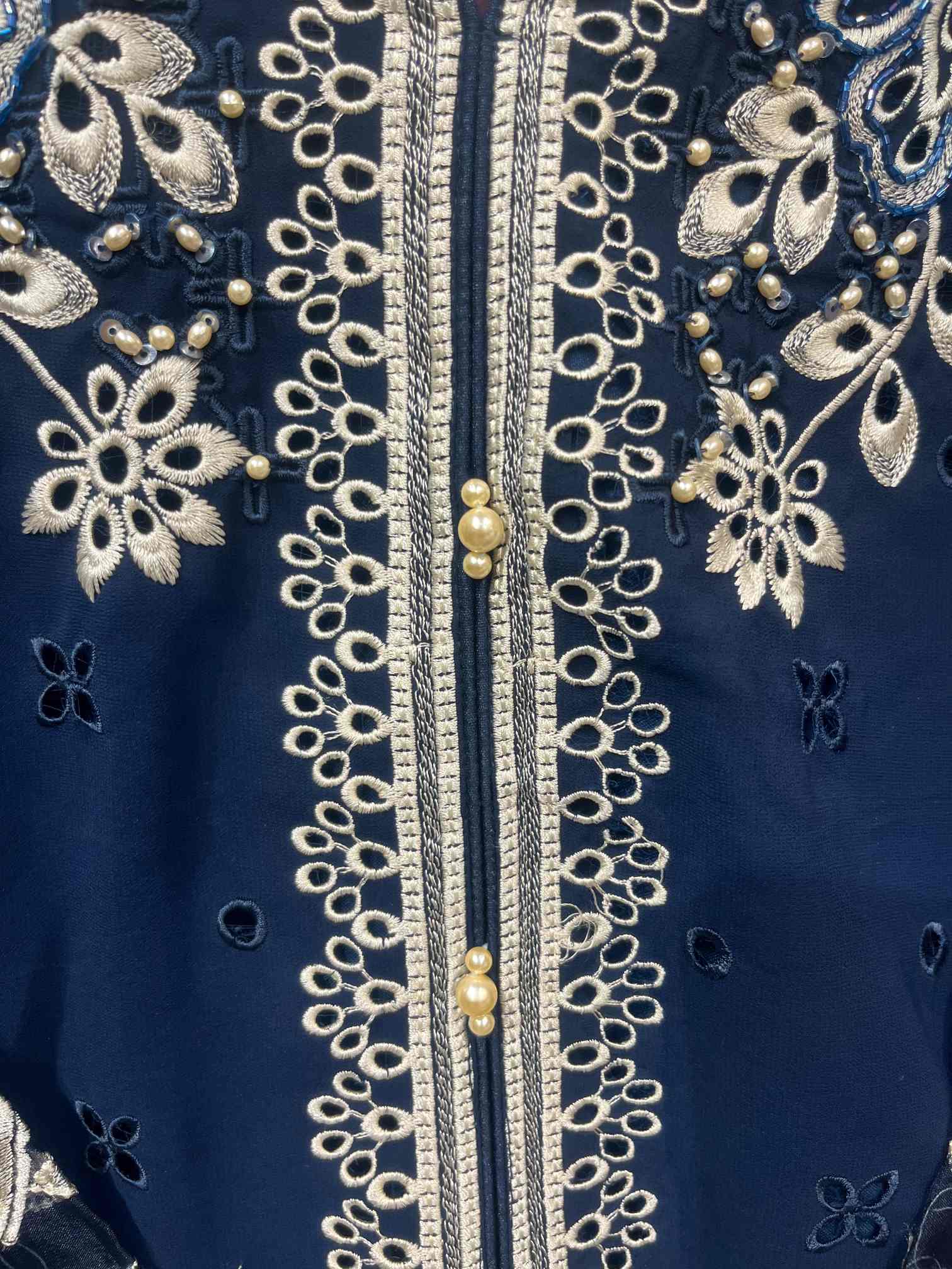 Royal Navy Blue Embroidered Designer Suit with Pearl Work Dupatta-2
