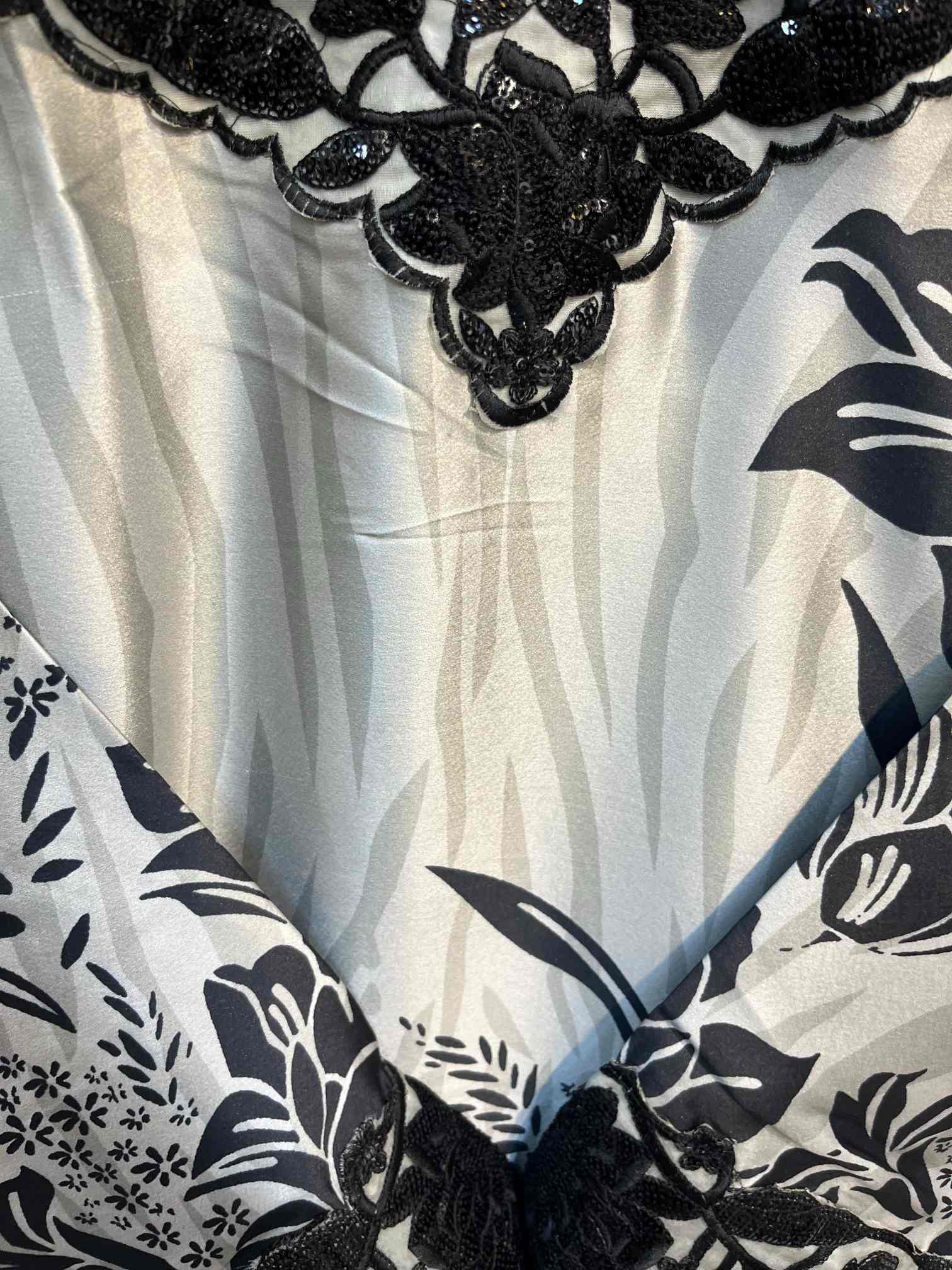 Elegant Grey & Black Floral Printed Suit with Embroidered Lace Work-2