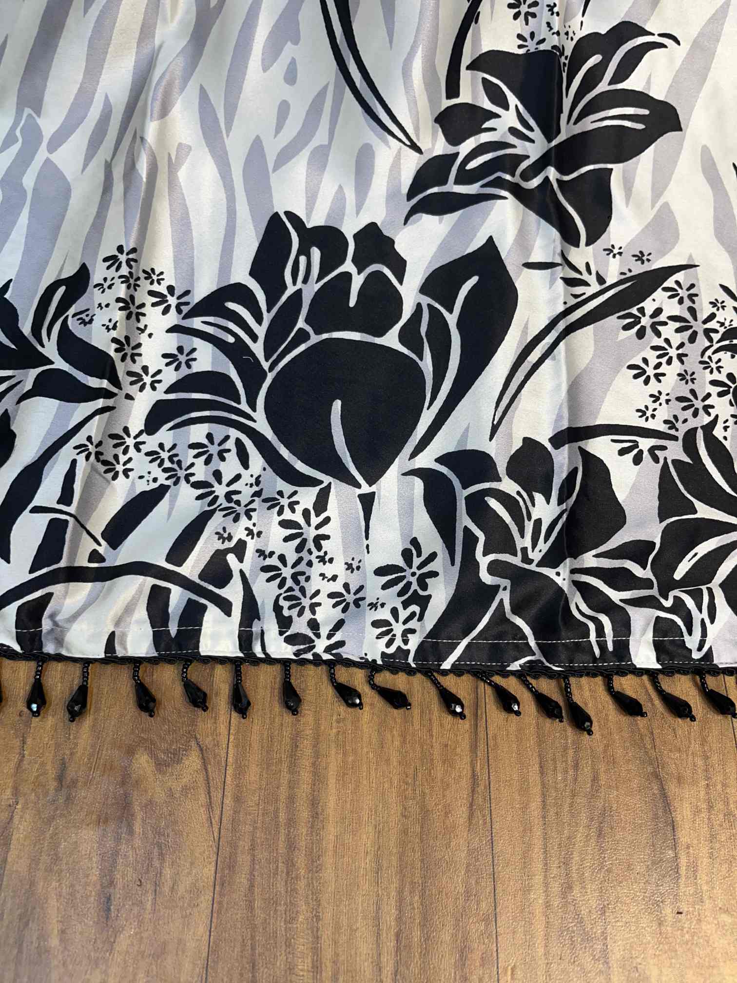 Elegant silver & Black Floral Printed Suit with Premium Embroidered Lace-1