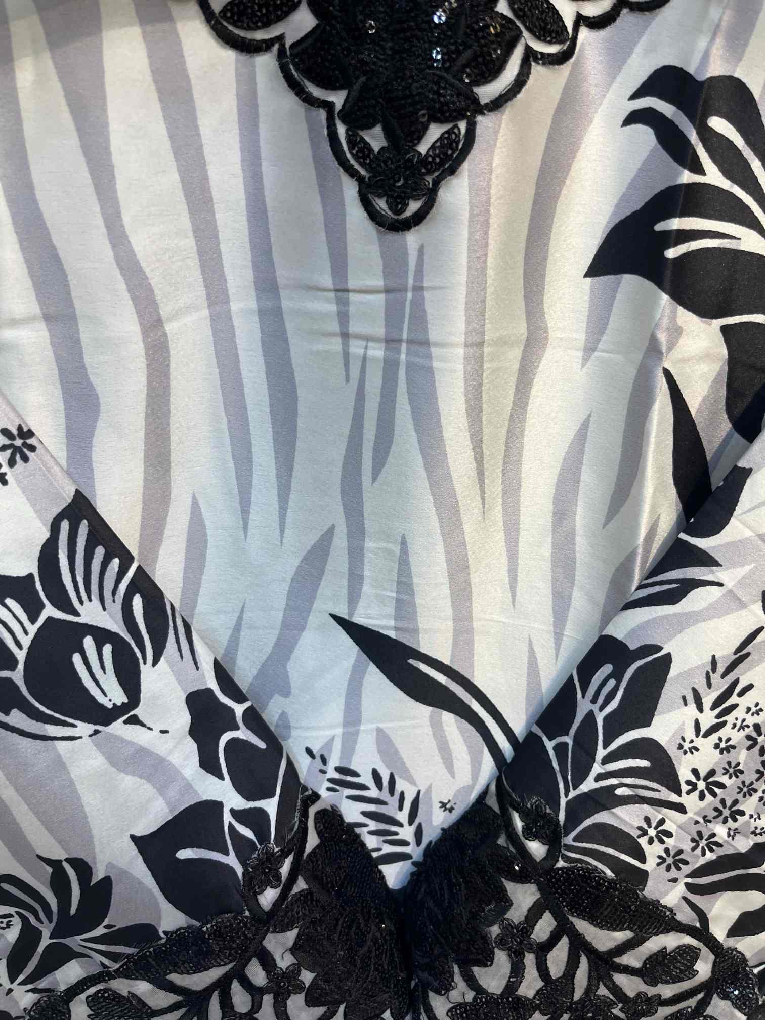 Elegant silver & Black Floral Printed Suit with Premium Embroidered Lace-2