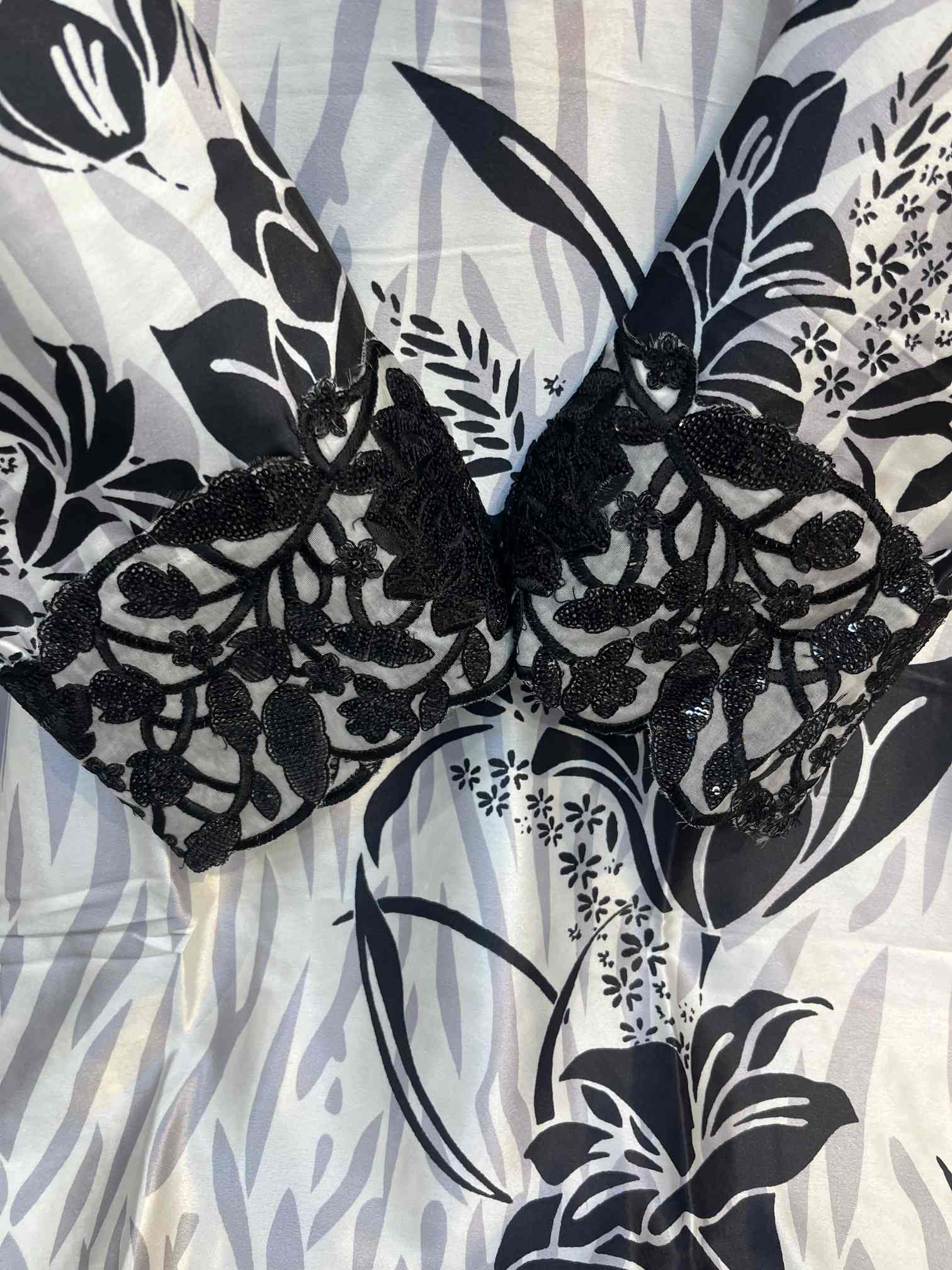 Elegant silver & Black Floral Printed Suit with Premium Embroidered Lace-3