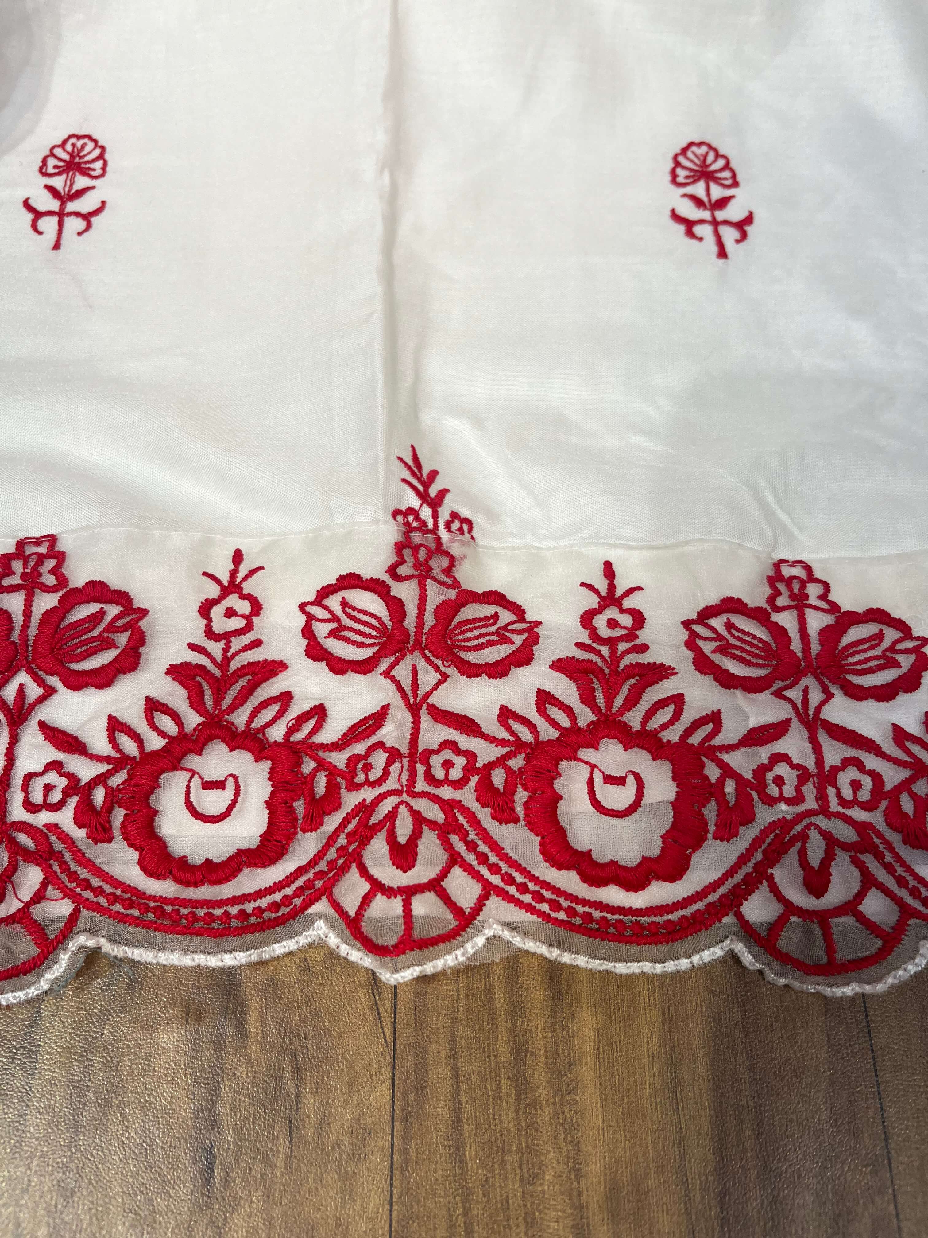 Elegant white rayon suit with heavy red floral embroidery work-2