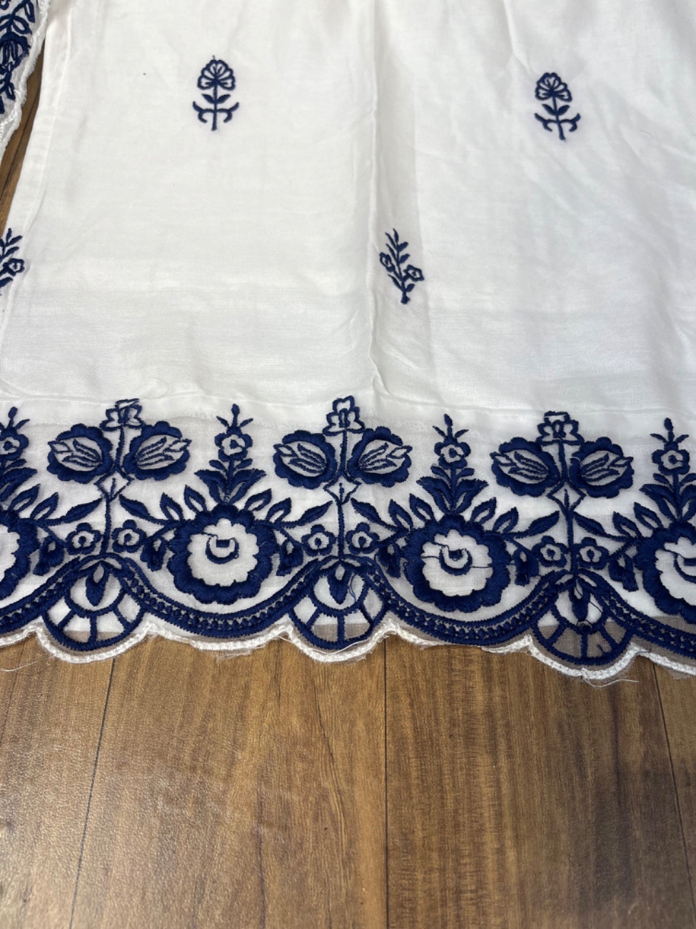 Elegant white rayon suit with heavy blue  floral embroidery work-1