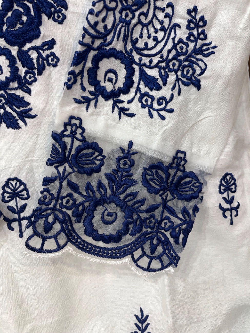 Elegant white rayon suit with heavy blue  floral embroidery work-2