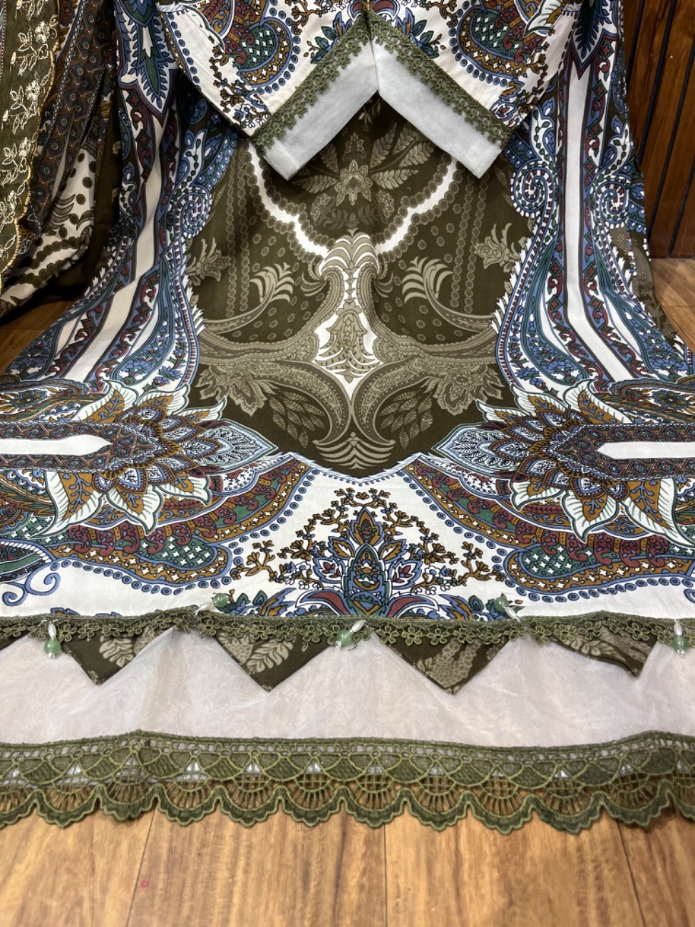 Rich olive green shade with elegant digital paisley and floral print-2