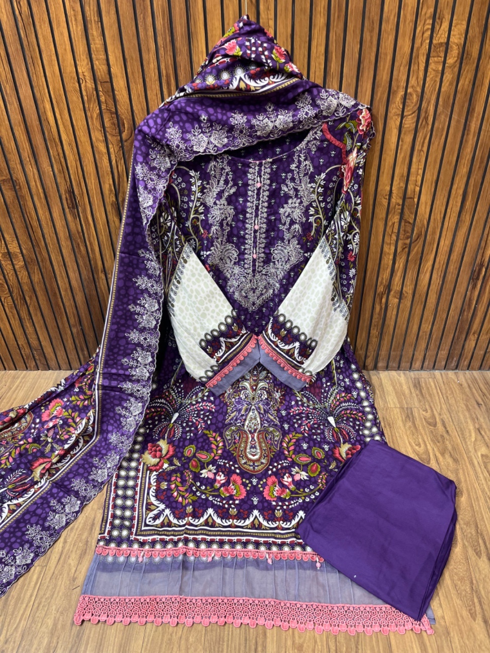 Deep violet shade with elegant digital paisley and floral print-0