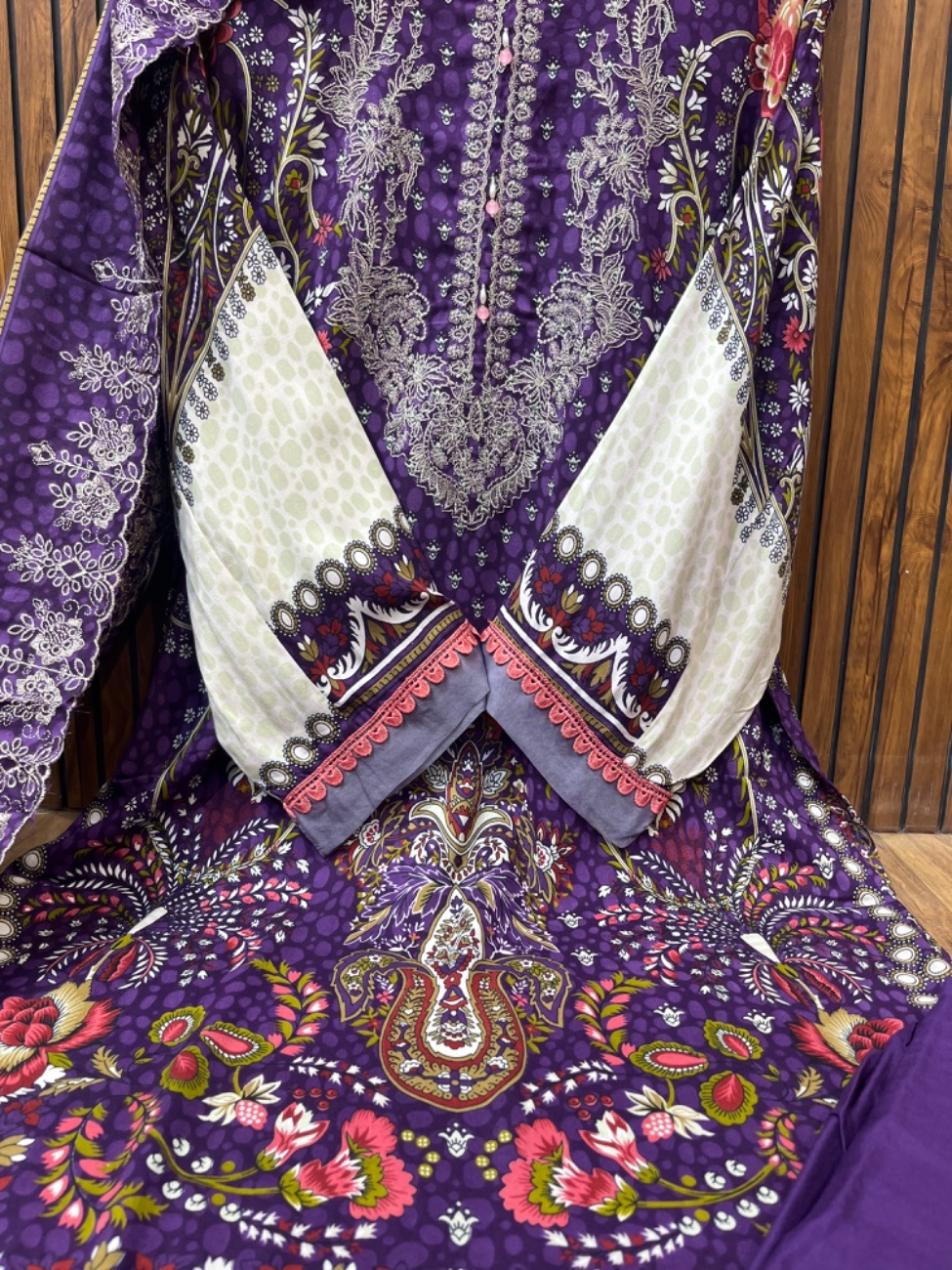 Deep violet shade with elegant digital paisley and floral print-1