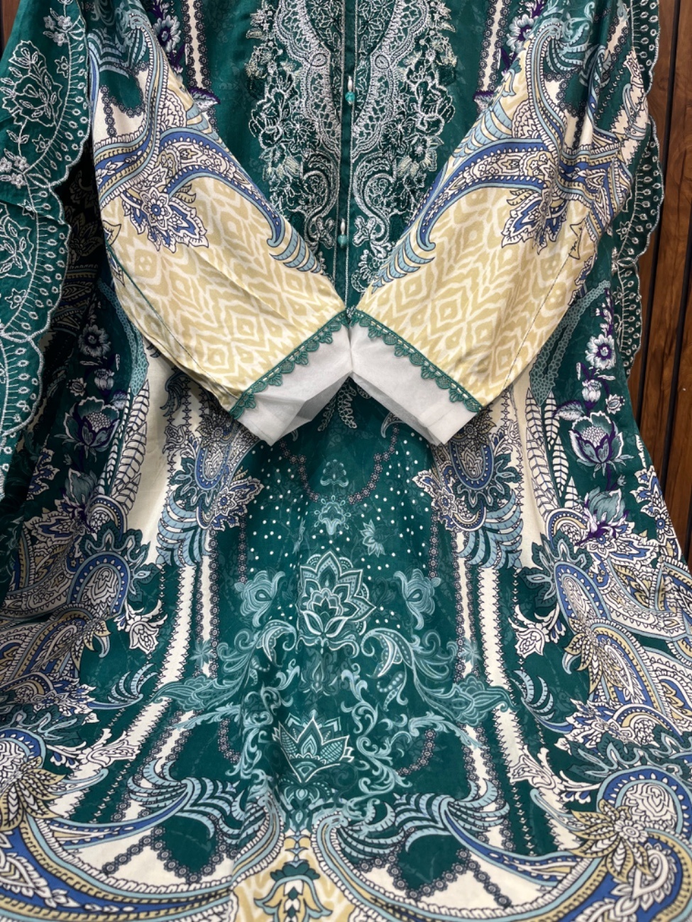 teal green  shade with elegant digital paisley and floral print all over-1