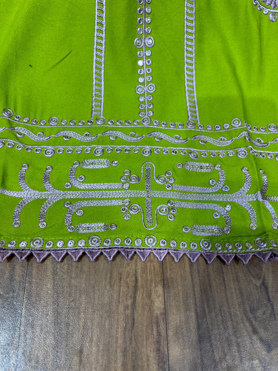 Neon lime green color paired beautifully with a soft pastel lavender dupatta-2