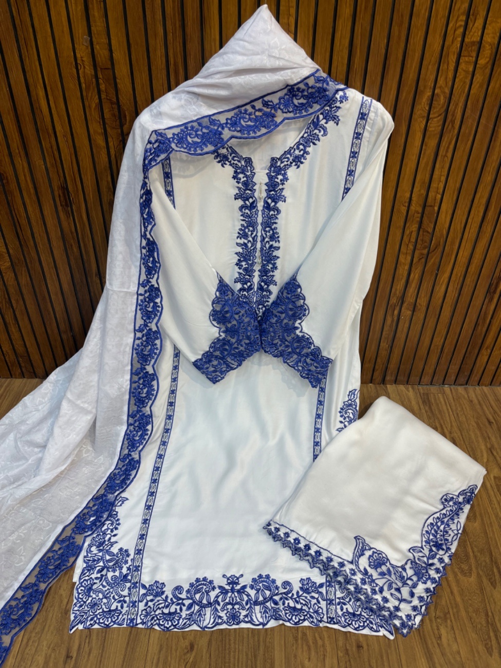 White royal blue embroidery combination that gives it a rich and elegant designer look-0