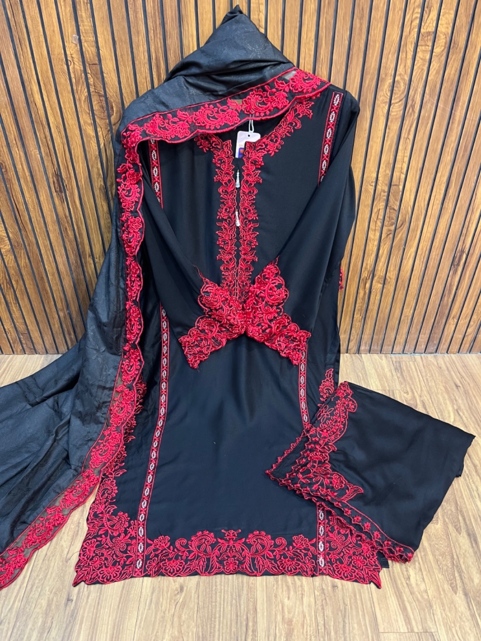 Black ted embroidery combination that gives it a rich and elegant designer look-0