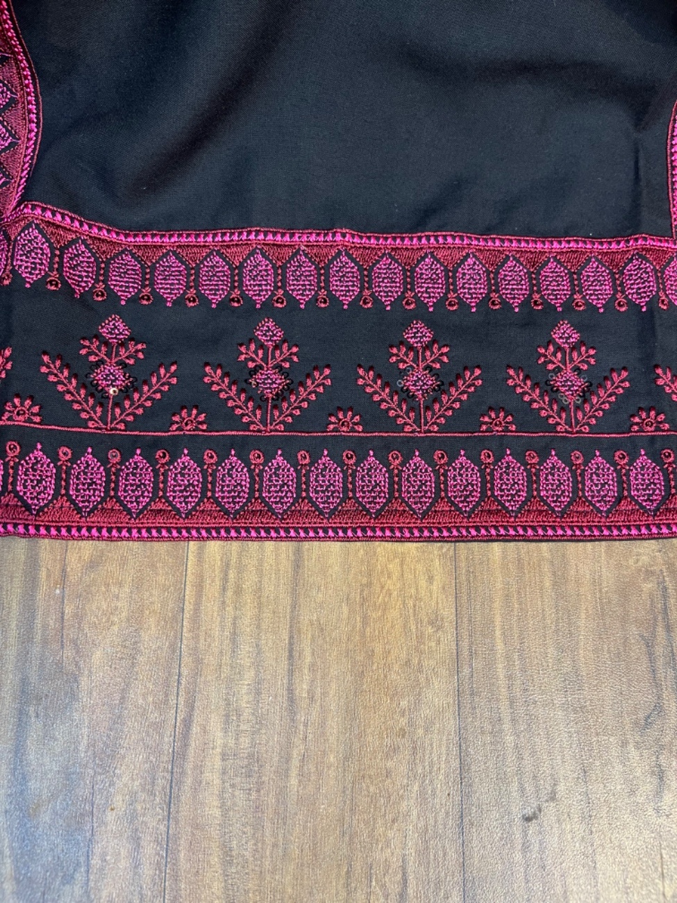 Black magenta pink thread embroidery work with a classy ethnic design.-2
