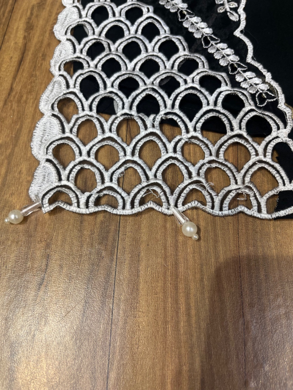Black and white rayon suit with neck cutwork and daman cutwork with comfortable pant with pattern-2