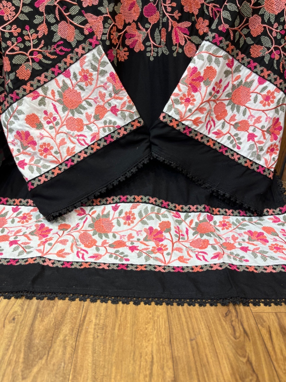 Elegant Black rayon suit set featuring intricate Kashmiri embroidery work in vibrant floral patterns-2