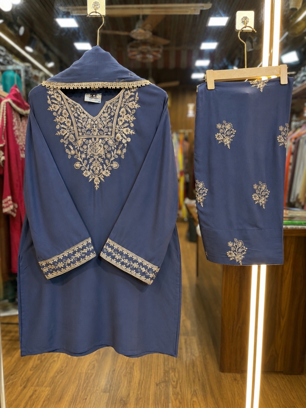 Steel Blue Embroidery Farshi Salwar Suit
