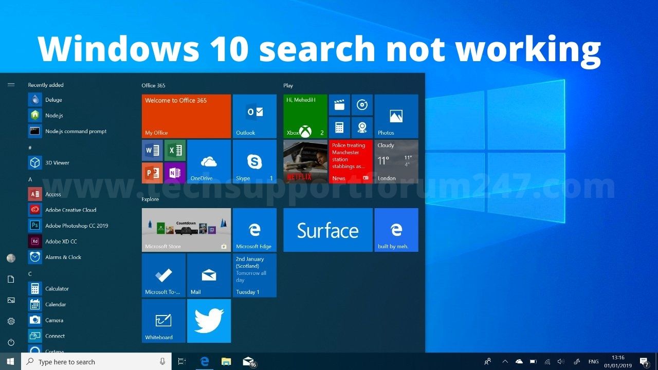 Windows 10 search not working