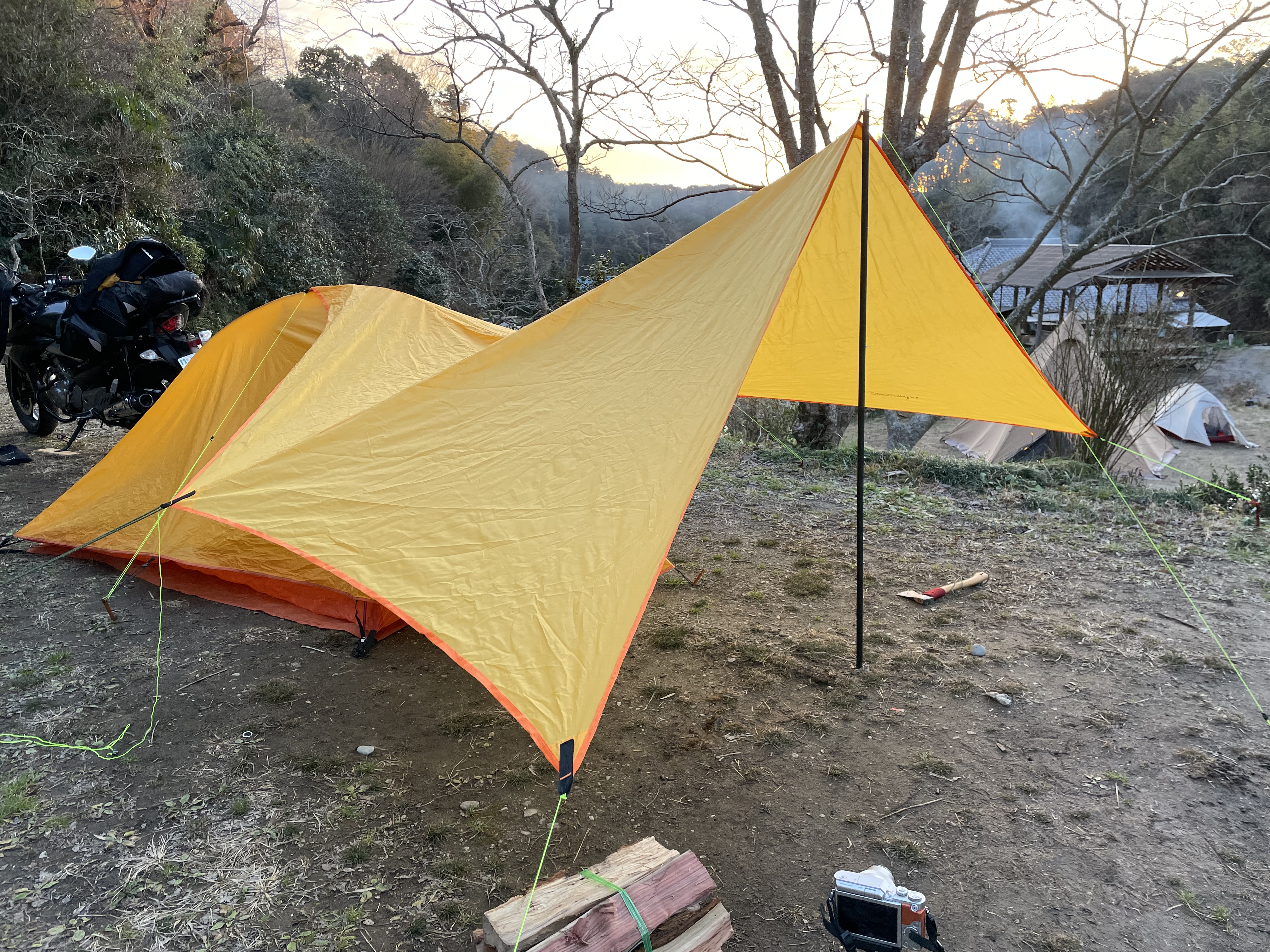 【GSR250】冬ツーリングテント泊（タープ付き）