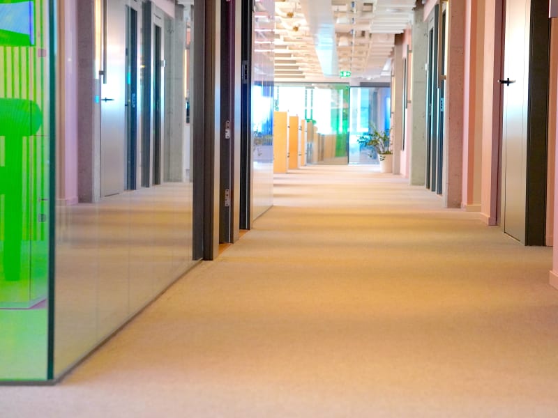 A hallway with doors.