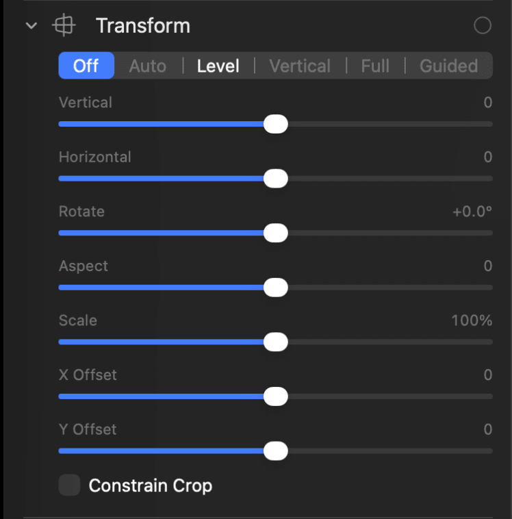 The Transform panel in PixelLoupe’s Develop module