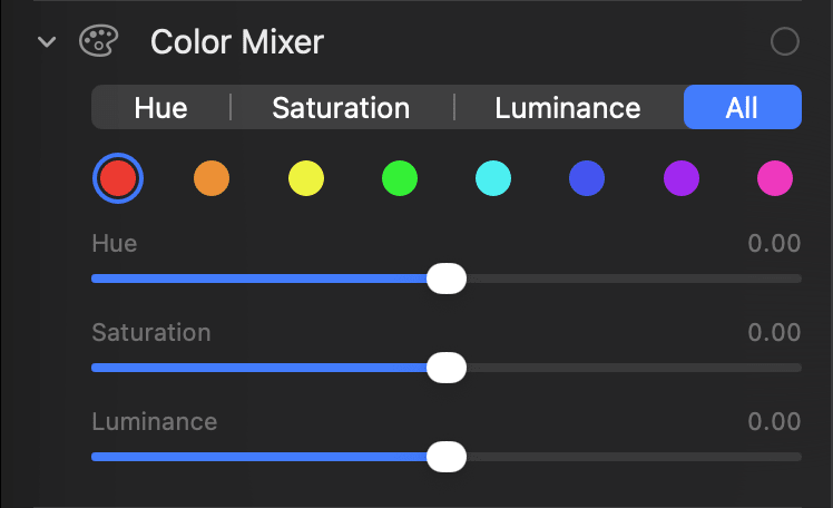 The Color Mixer panel in PixelLoupe’s Develop module