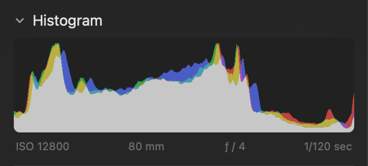 The Histogram panel in PixelLoupe’s Develop module