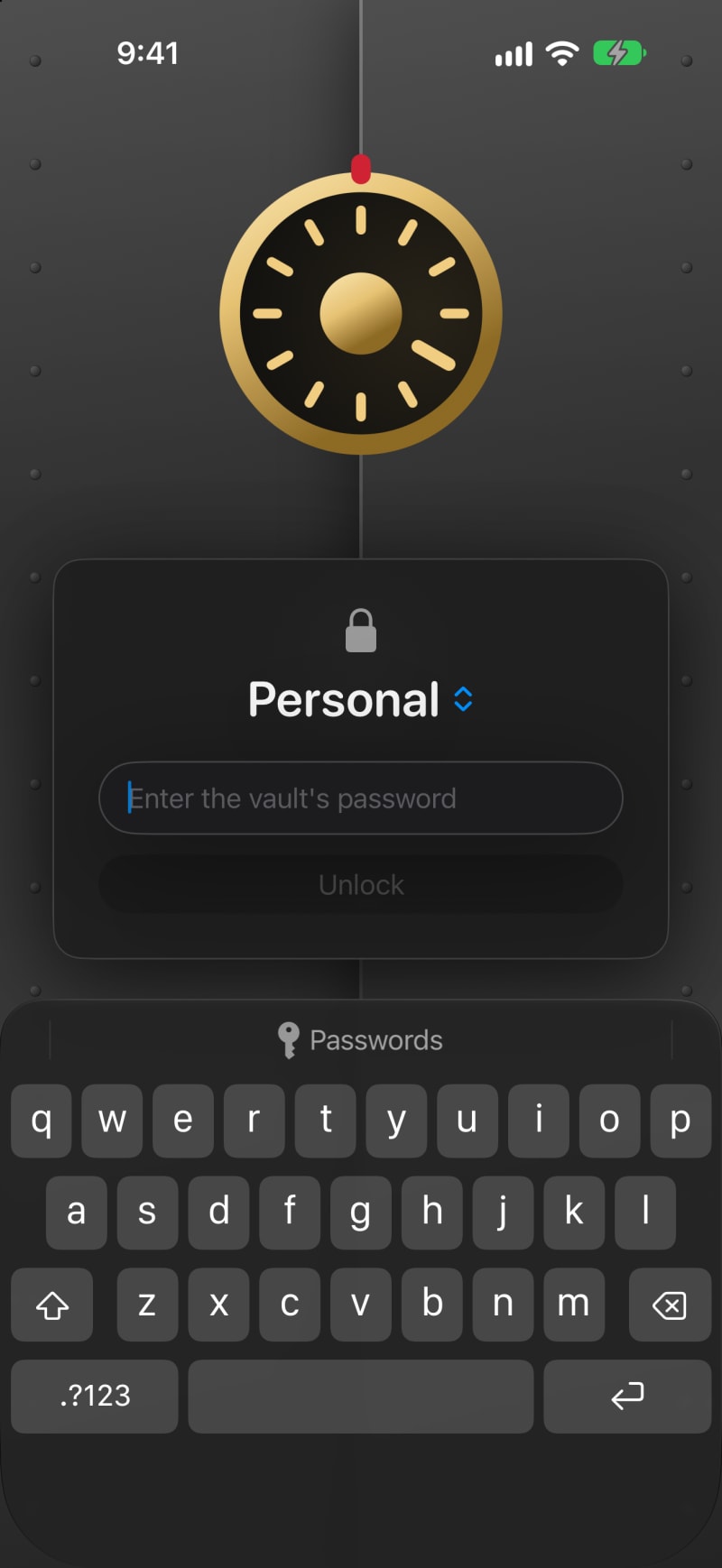 Ultravault on iPhone unlocking the Personal vault with its password