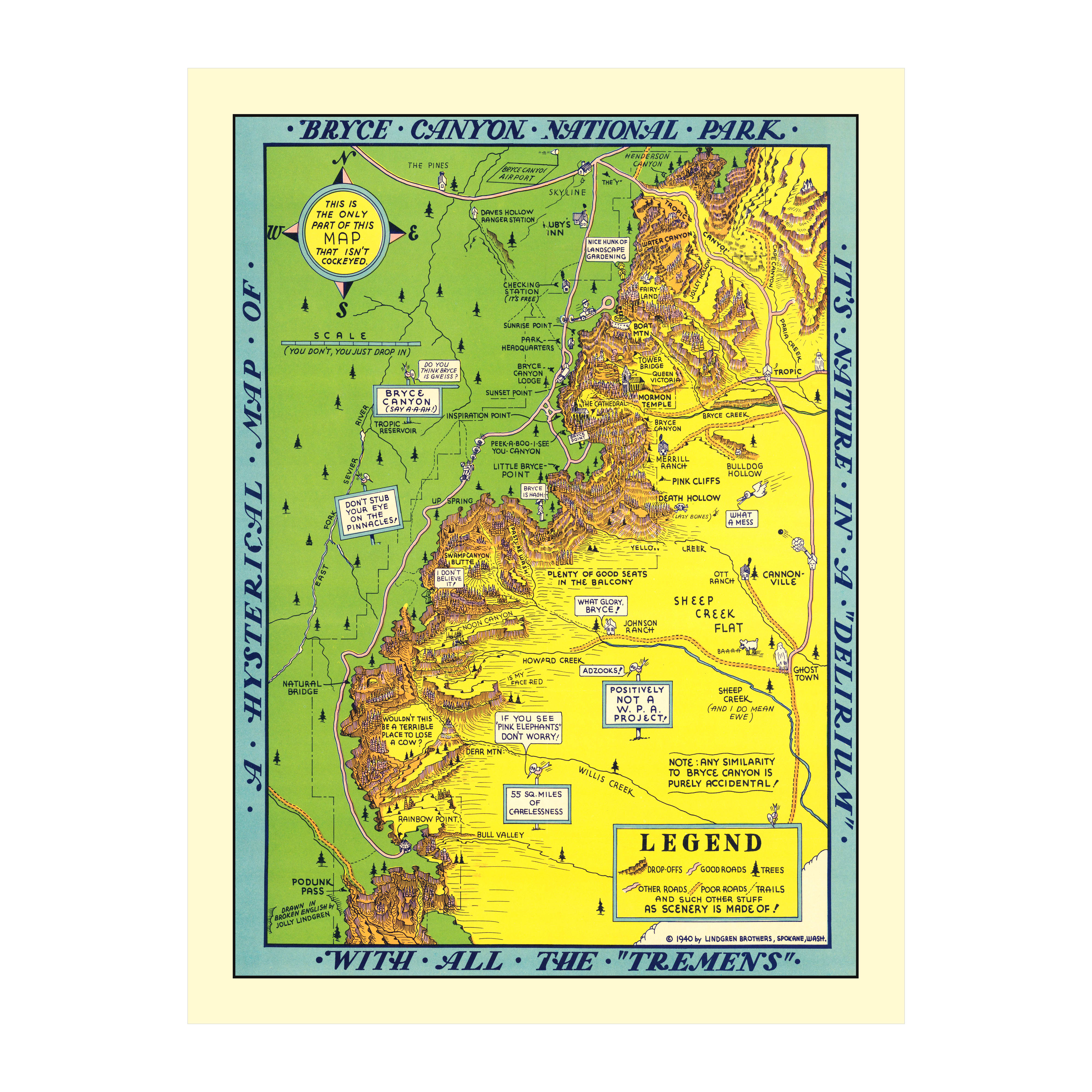 Old Map of Bryce Canyon National Park, UT 1940 - Vintage Bry