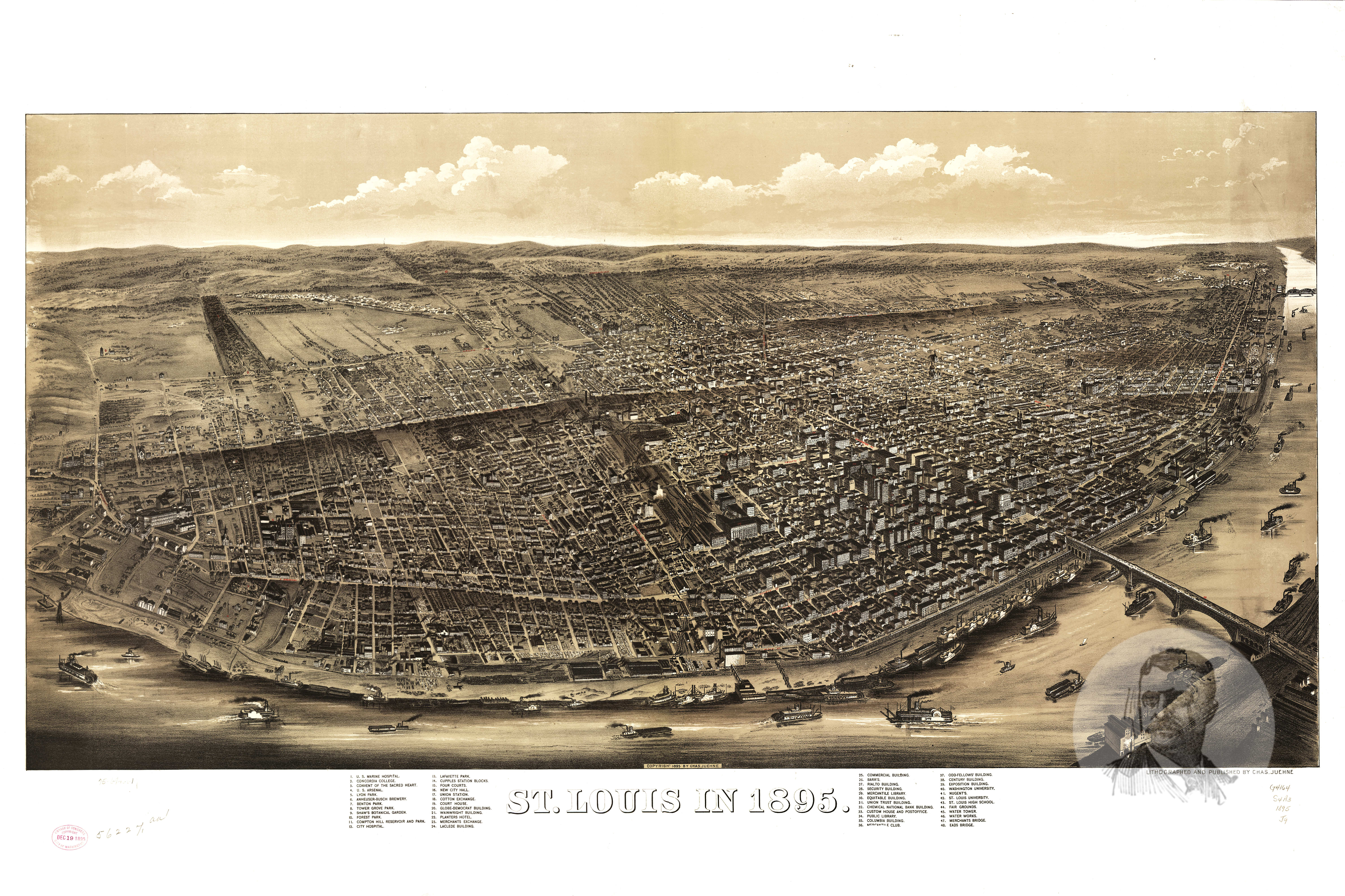 Vintage Birds Eye View Map of Saint Louis, Missouri | Large Solid-Faced Canvas Wall Art Print | Great Big Canvas