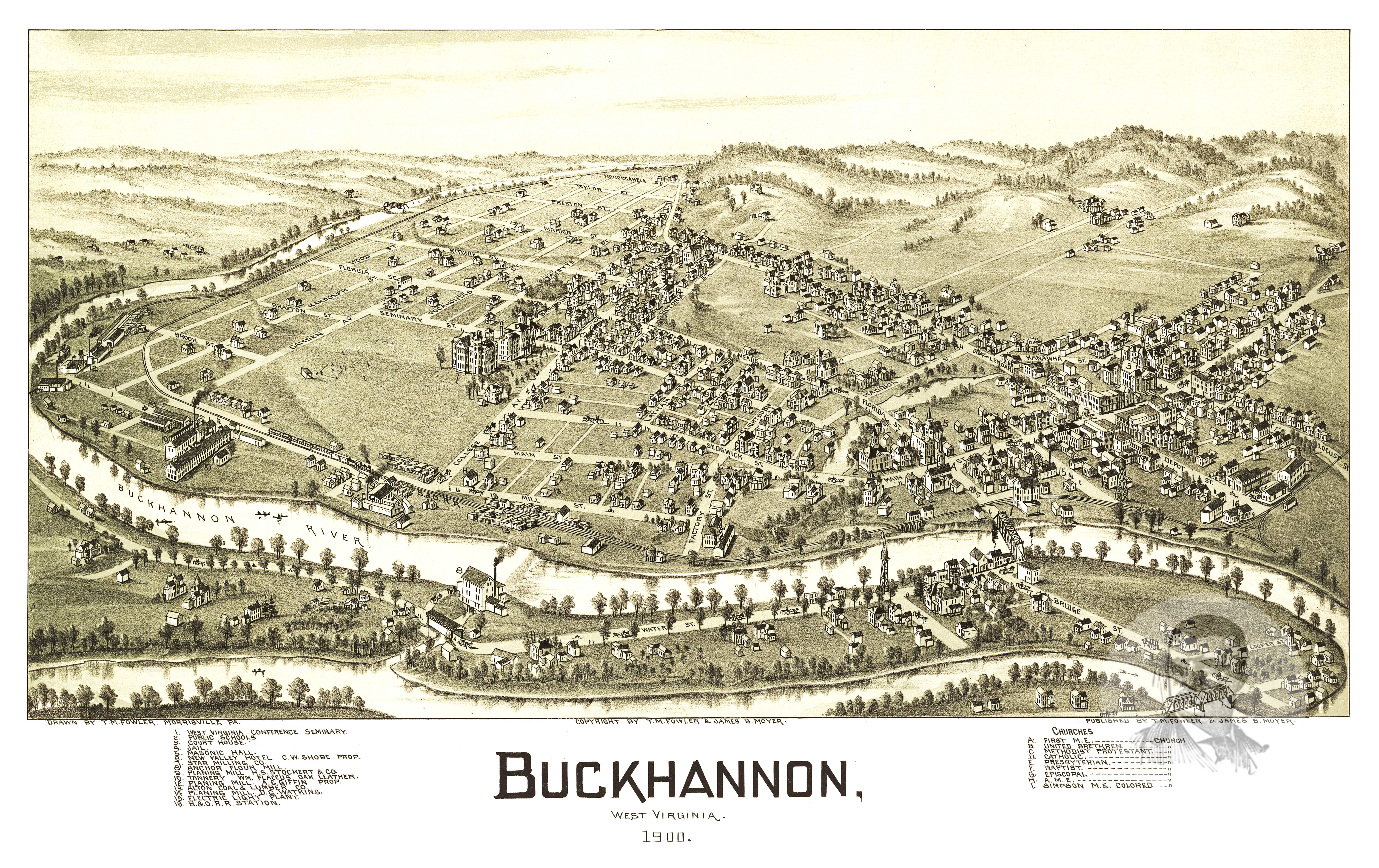 Vintage Map of Buckhannon, West Virginia 1900 by Teds Vintage