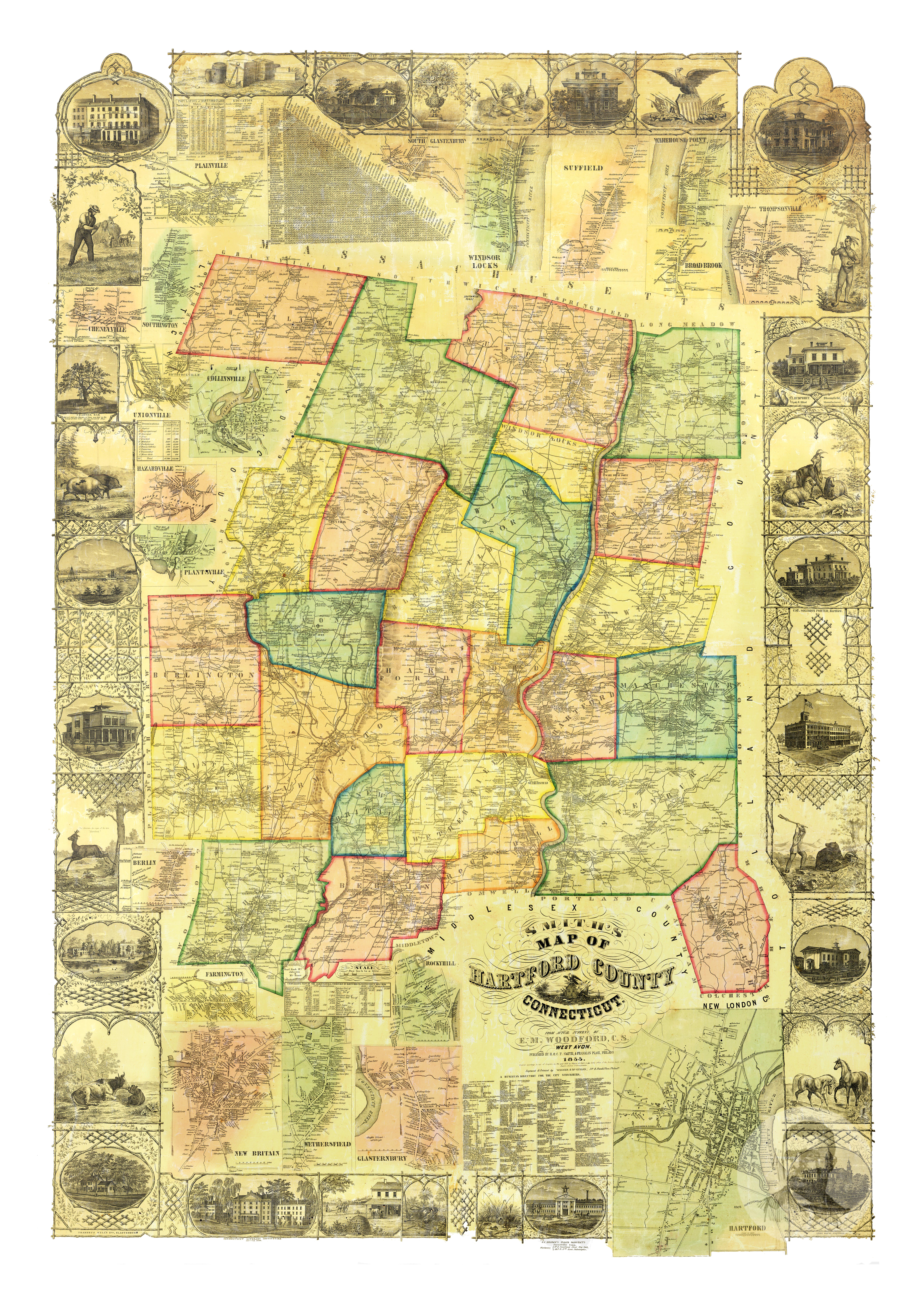 Map Of Hartford County Ct Vintage Map Of Hartford County, Connecticut 1855 By Ted's Vintage Art