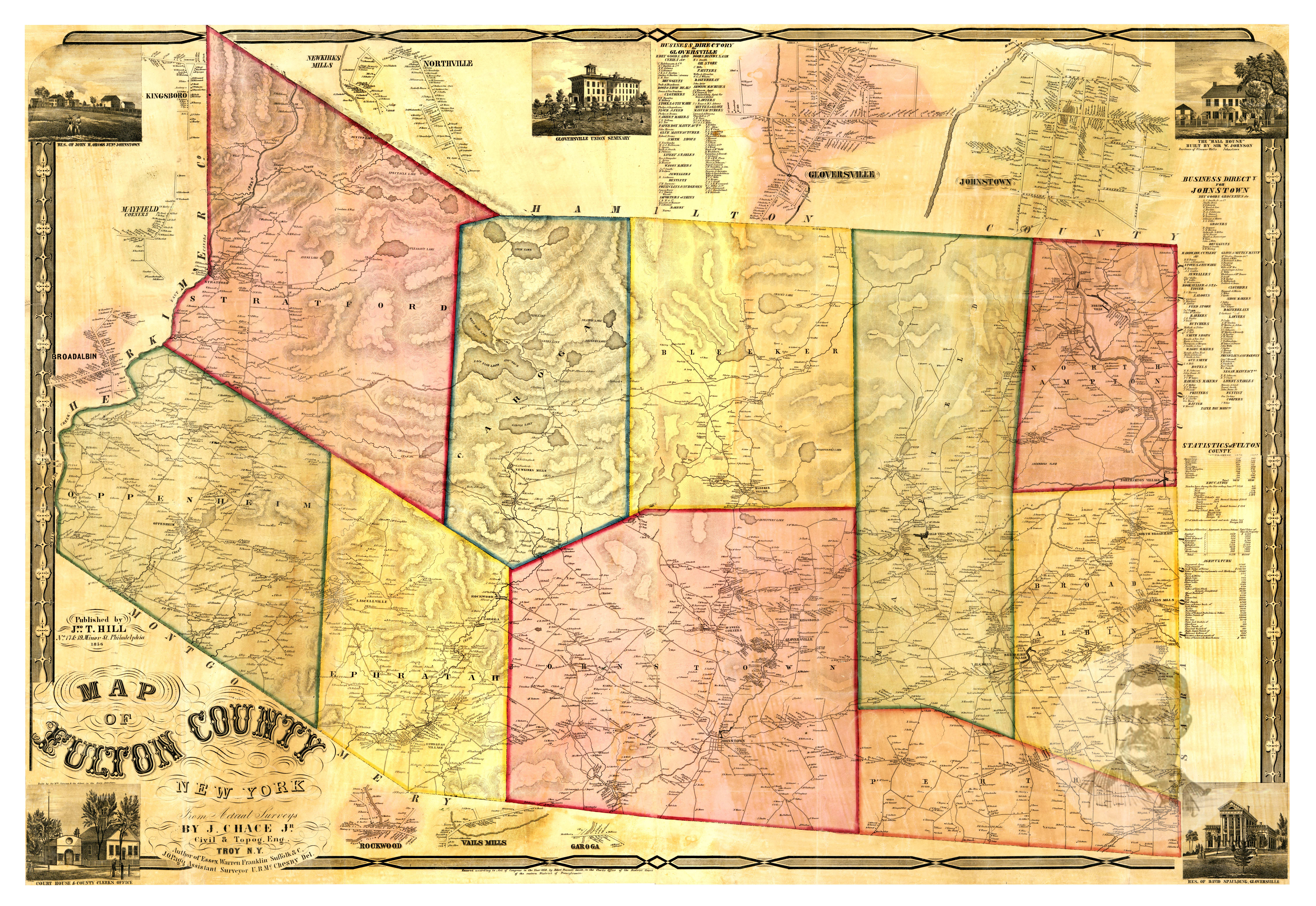 Vintage Map of Fulton County, New York 1856 by Ted's Vintage Art