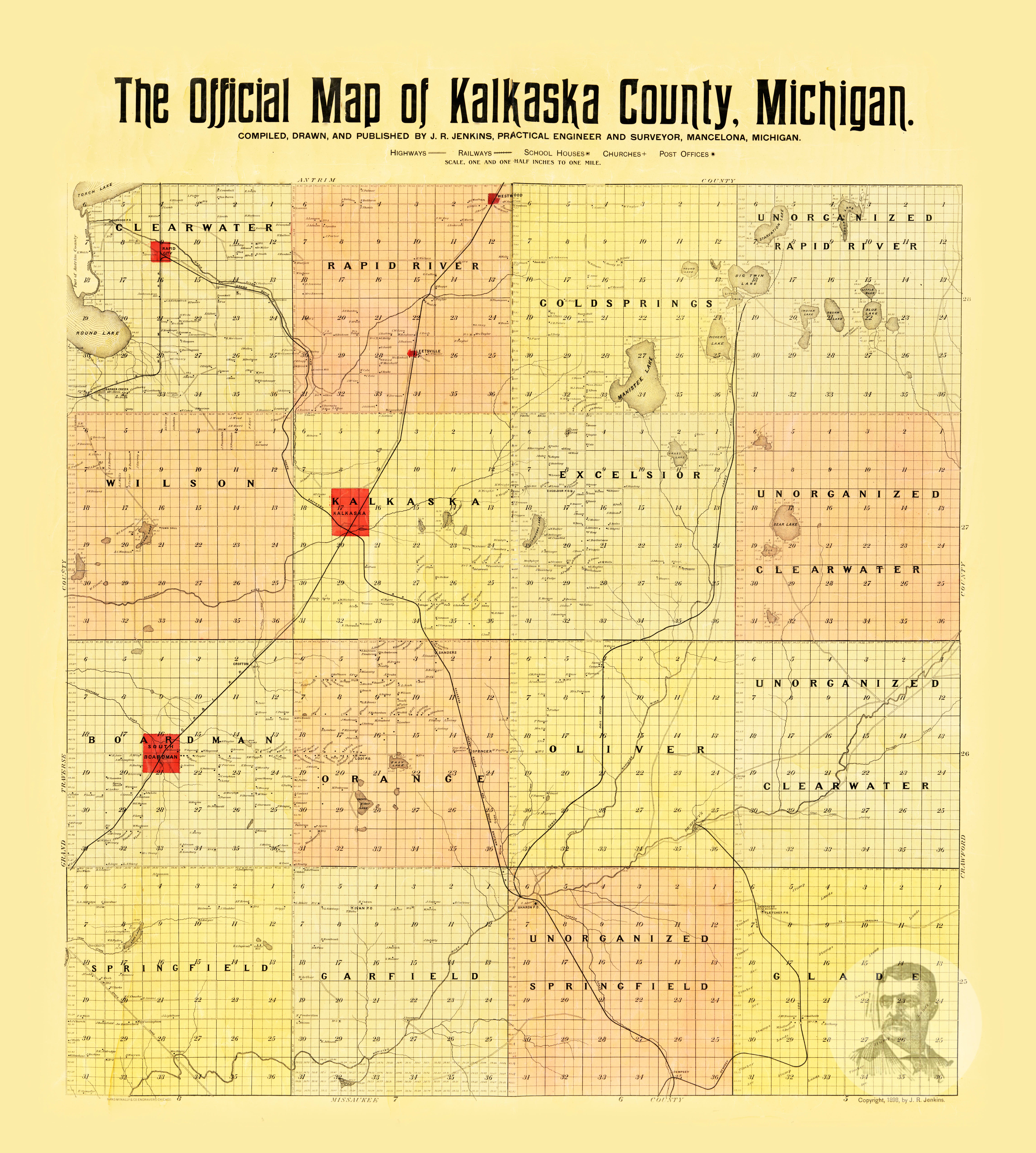Kalkaska County Plat Map Vintage Map Of Kalkaska County, Michigan 1898 By Ted's Vintage Art
