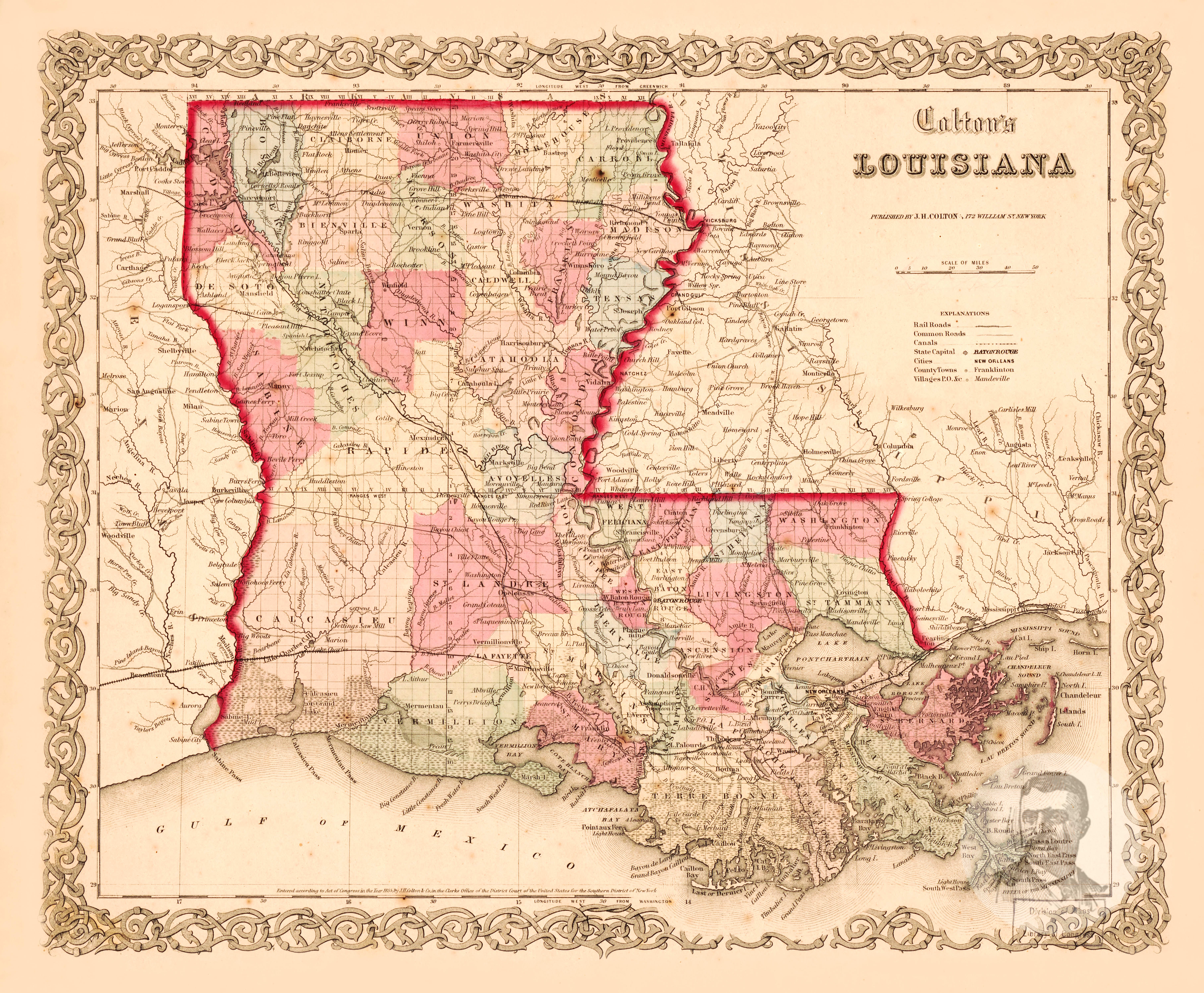 Vintage Map of Louisiana 1845 by Ted's Vintage Art