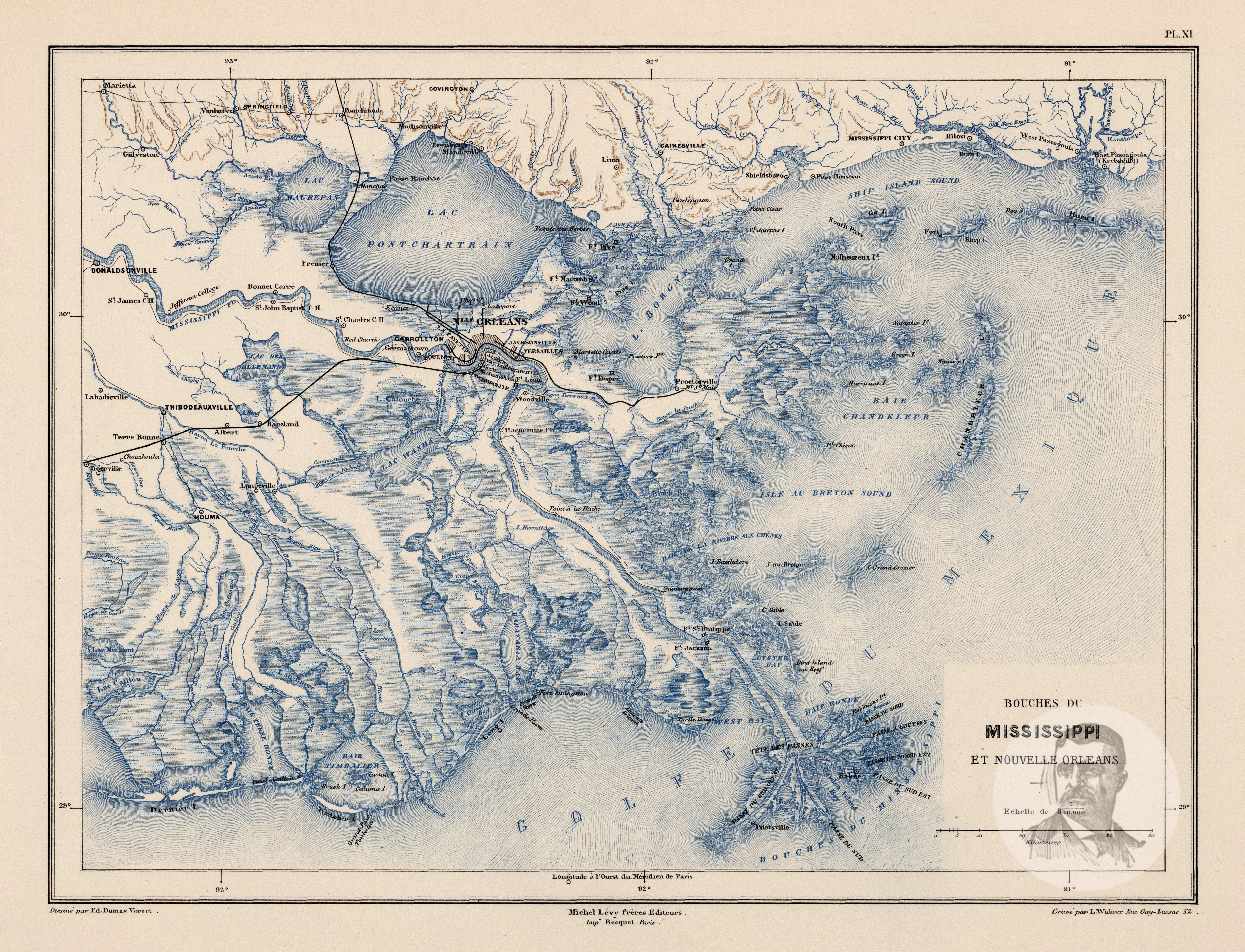 Vintage Map of Louisiana 1845 by Ted's Vintage Art