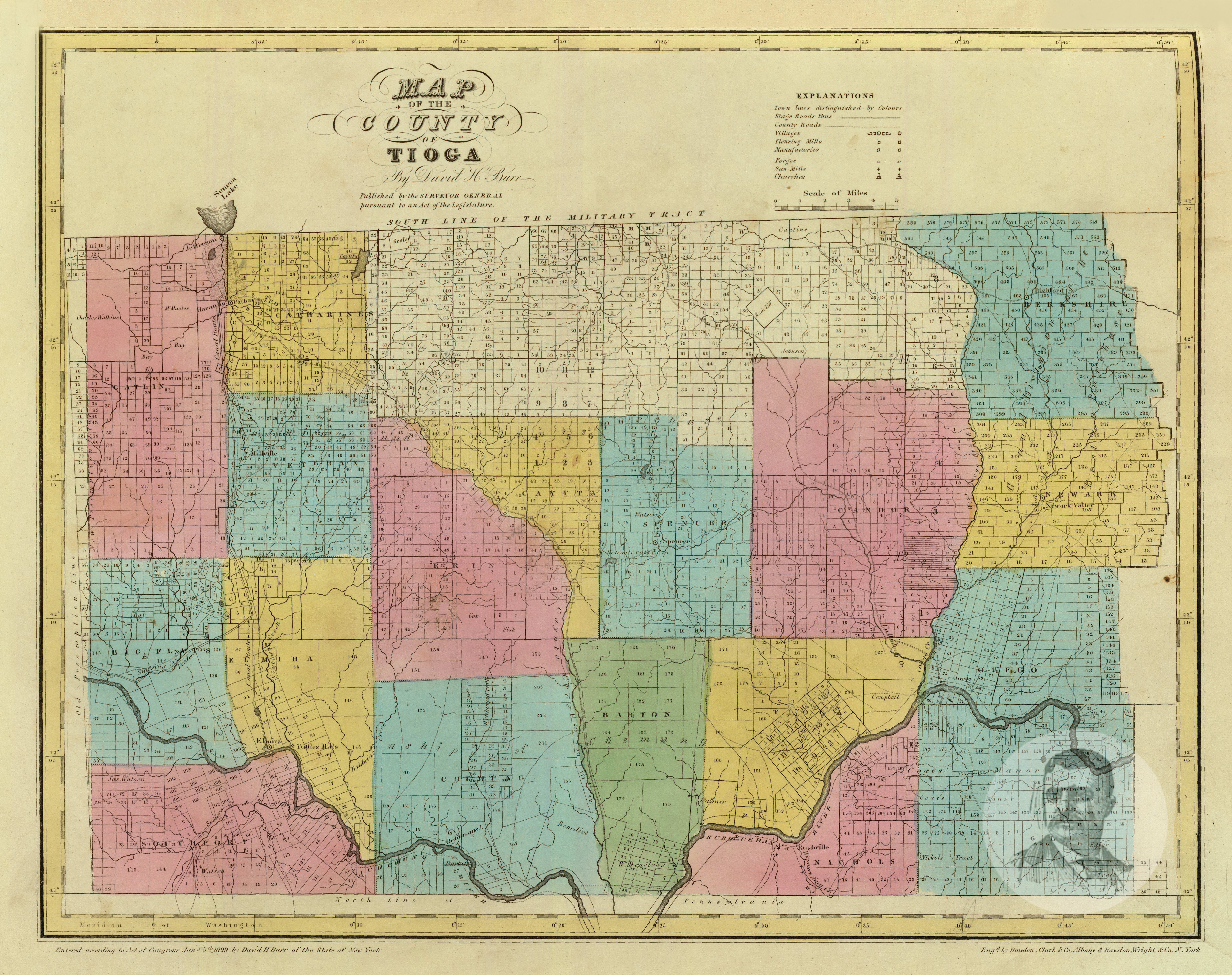 Tioga County Ny Map Vintage Map Of Tioga County New York, 1829 By Ted's Vintage Art