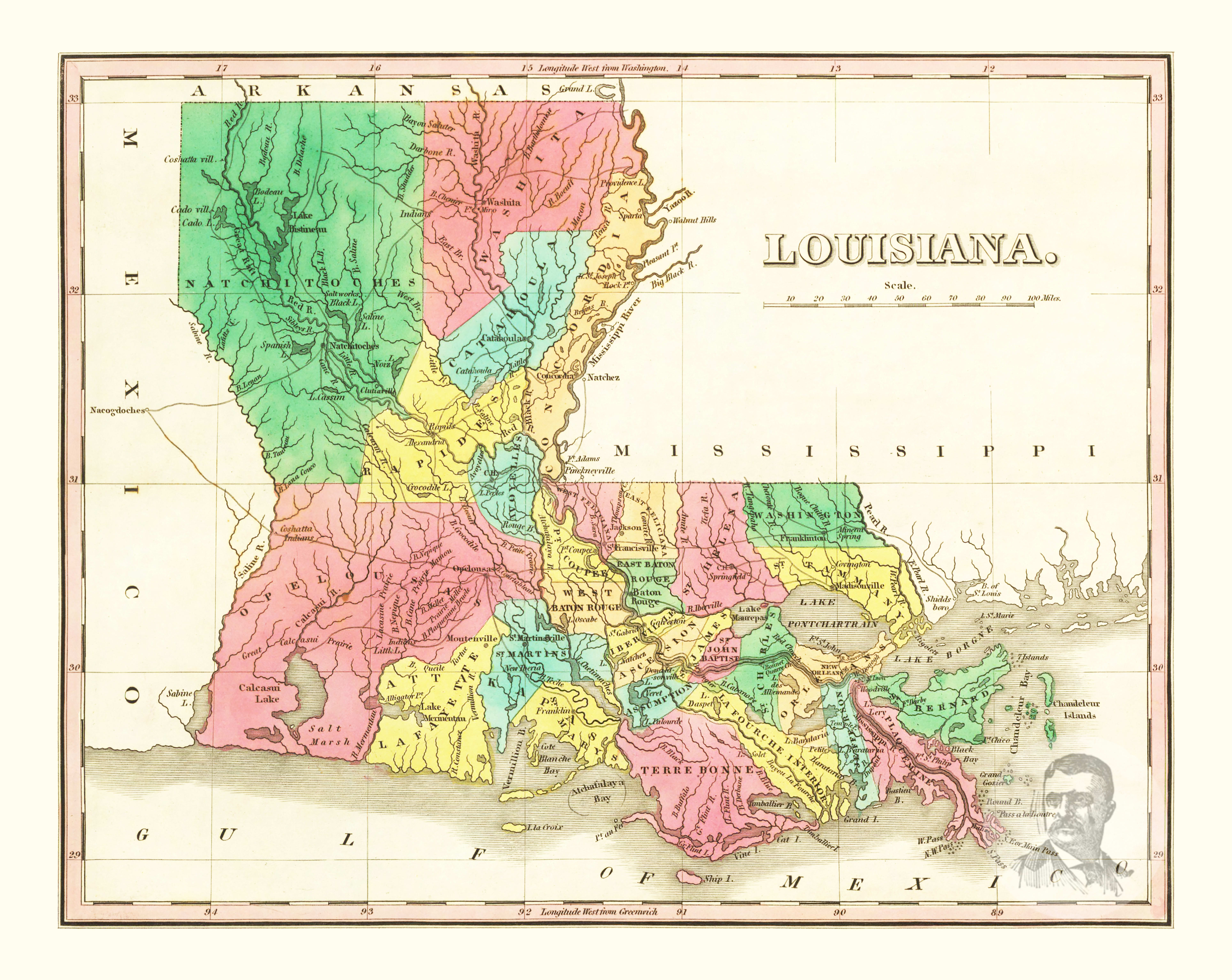 Vintage Map of Louisiana 1820 by Ted's Vintage Art