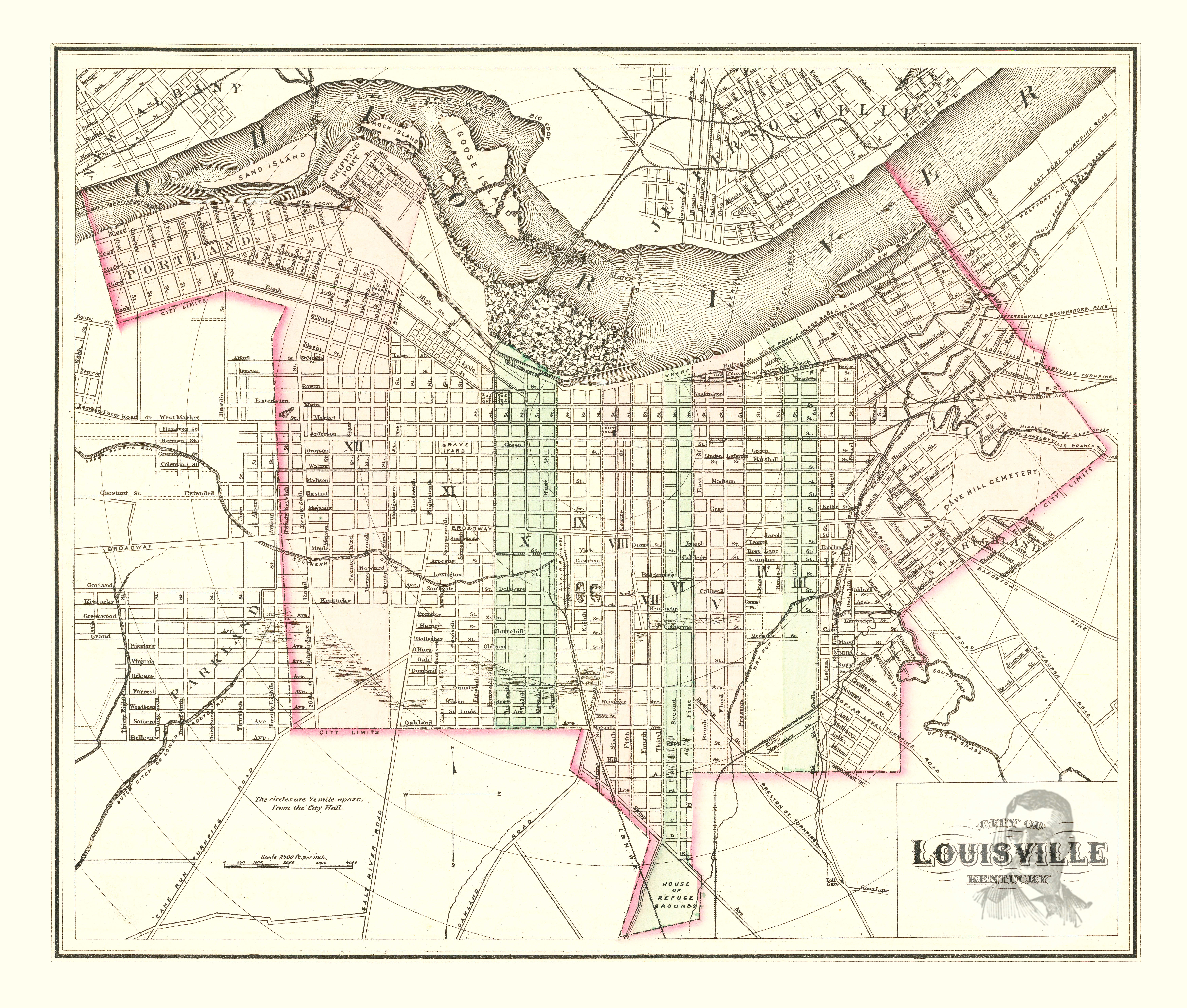 Vintage Map of Louisville Kentucky - 1873 Canvas Print / Canvas