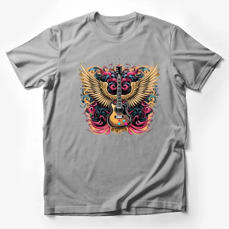 electric guitar wings colorful ornate musical instrument rock and roll artistic psychedelic Male T-Shirt