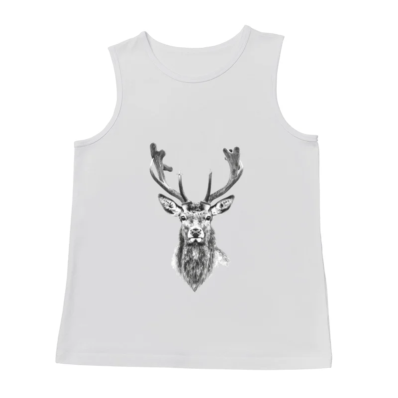 Majestic Deer Portrait: Wildlife Sketch in Black and White Male Tank Top