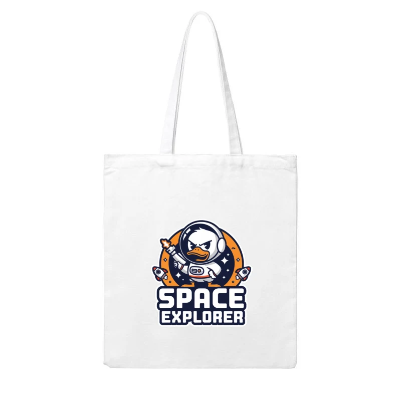 Cute Duck Astronaut Space Explorer Logo Cotton Tote Bag