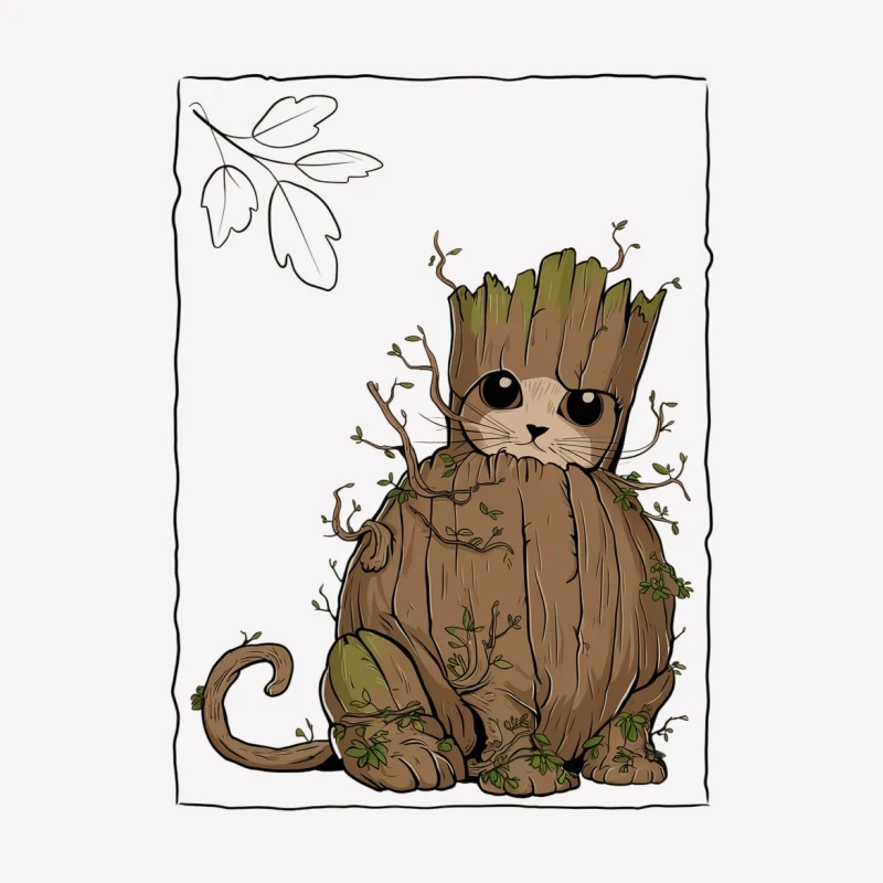 illustration fantasy creature tree cat groot-like character nature whimsical cartoon cute Female T-Shirt