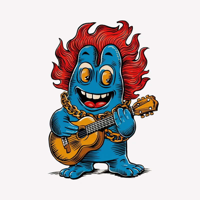 cartoon character monster guitar red hair blue skin music illustration funny Female T-Shirt