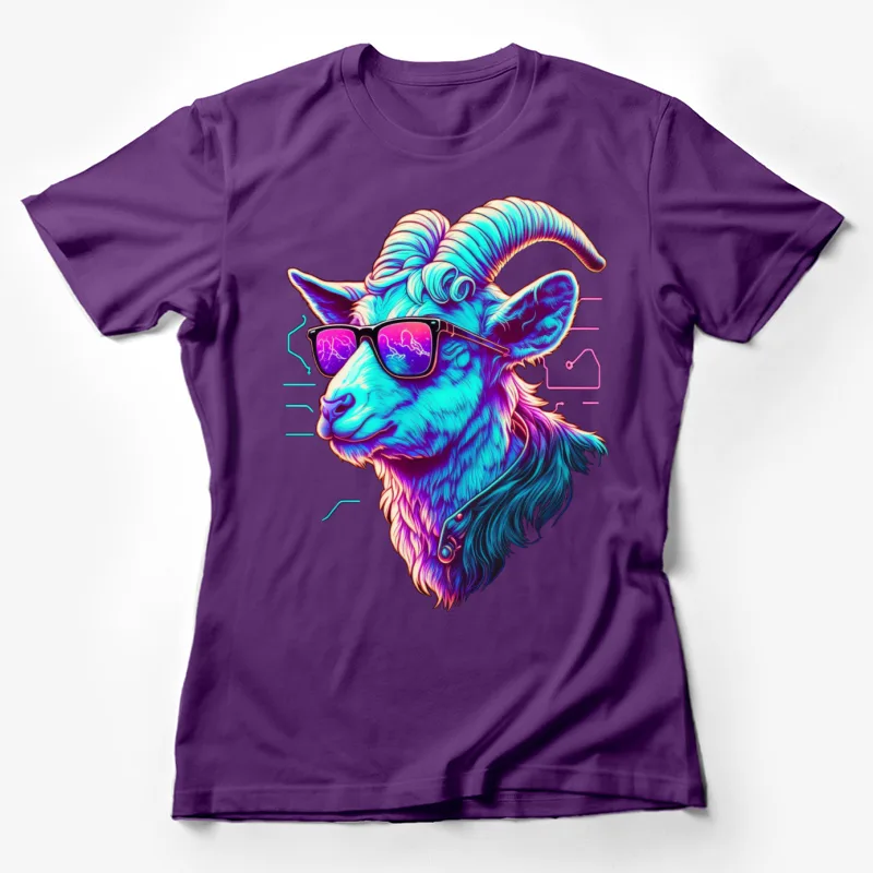 Goat colorful sunglasses portrait digital art vibrant pop art Female T-Shirt