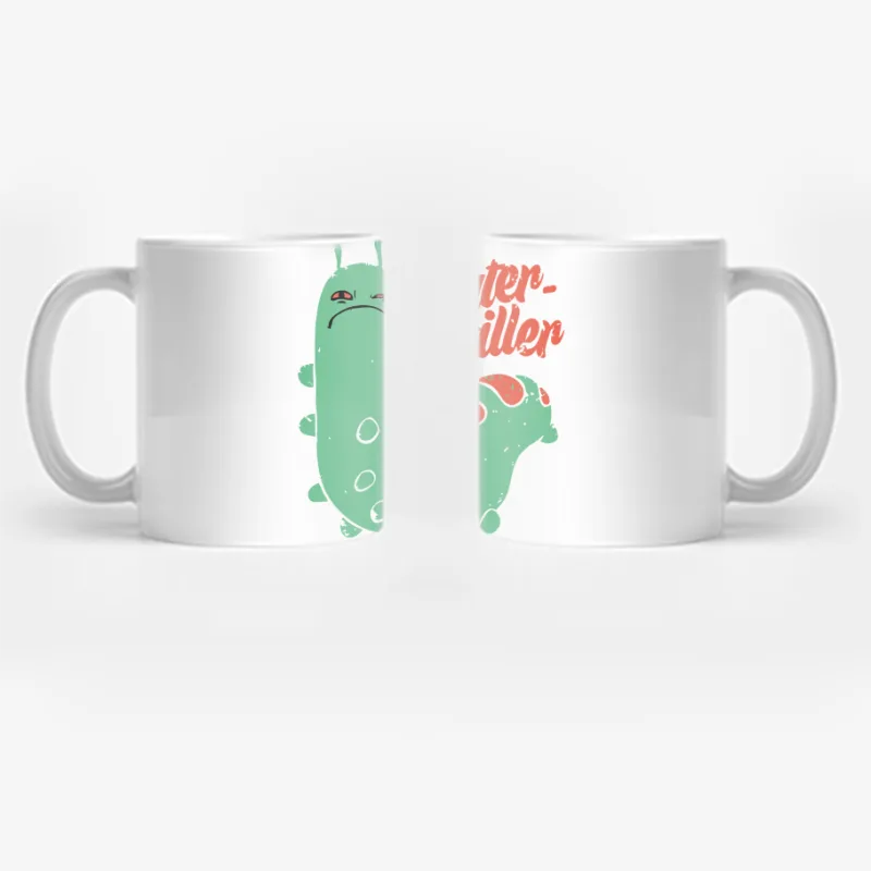 Cute Green Cartoon Caterpillar with "Cater-killer" Text Coffee Mug