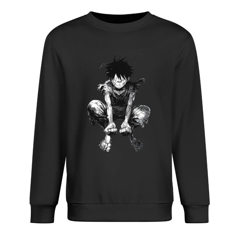 Gritty Manga Hero: Resilient Warrior in Tattered Garb Male Pullover Sweatshirt